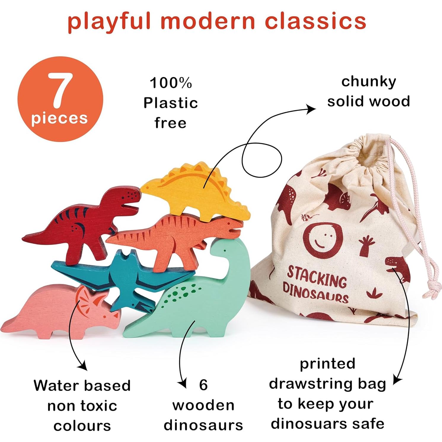 Mentari Dinosaurios Apilables de Madera - Juguete 6 Piezas 20x20 cm