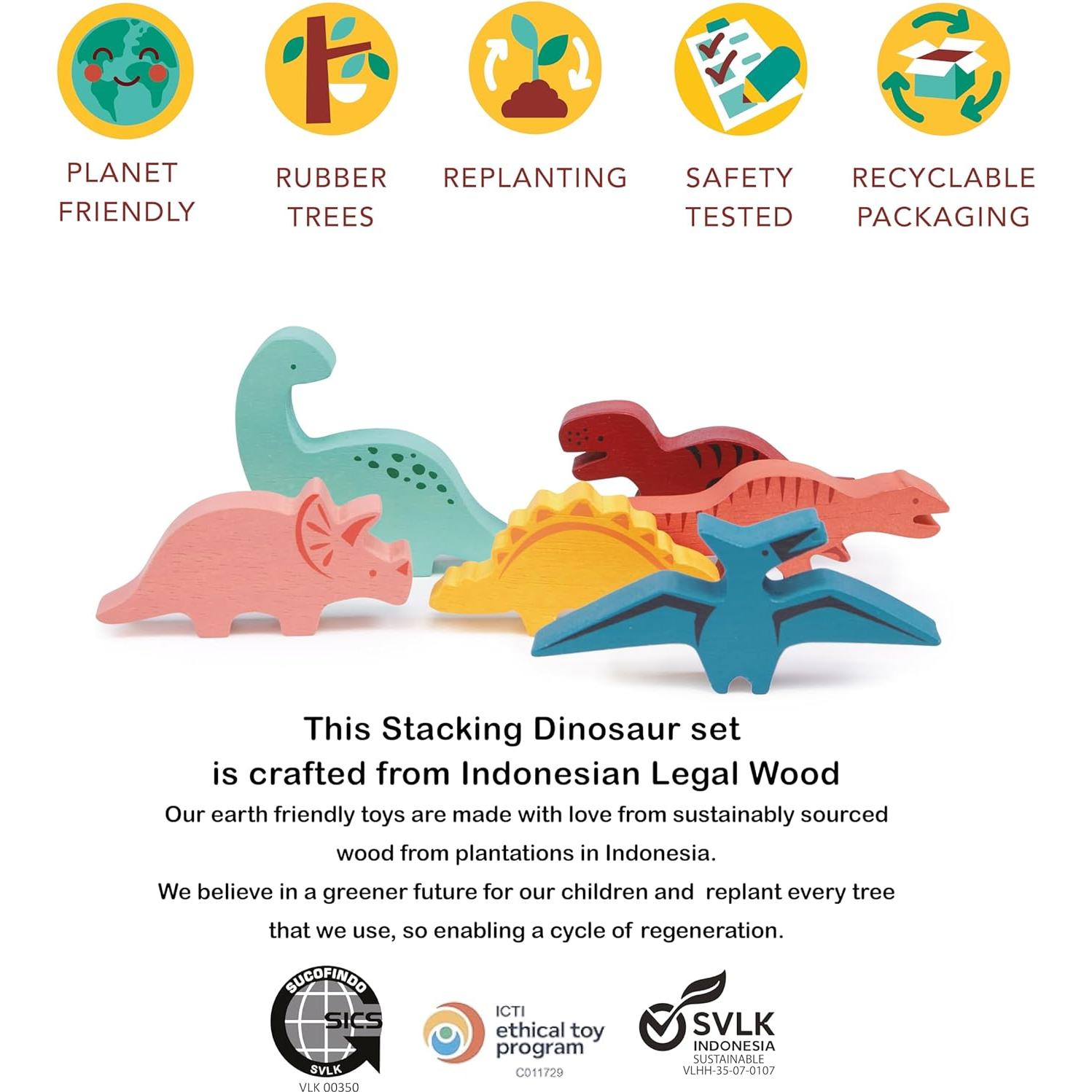 Mentari Dinosaurios Apilables de Madera - Juguete 6 Piezas 20x20 cm