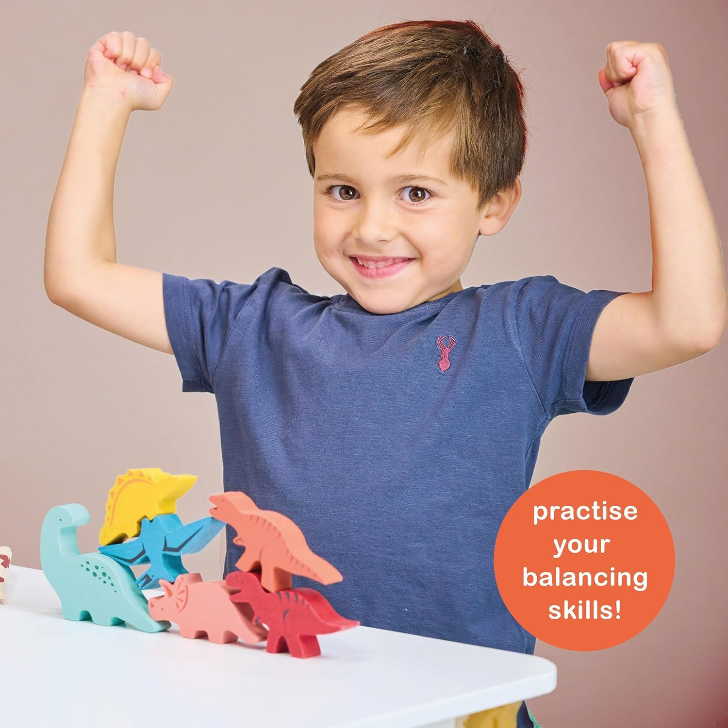 Mentari Dinosaurios Apilables de Madera - Juguete 6 Piezas 20x20 cm