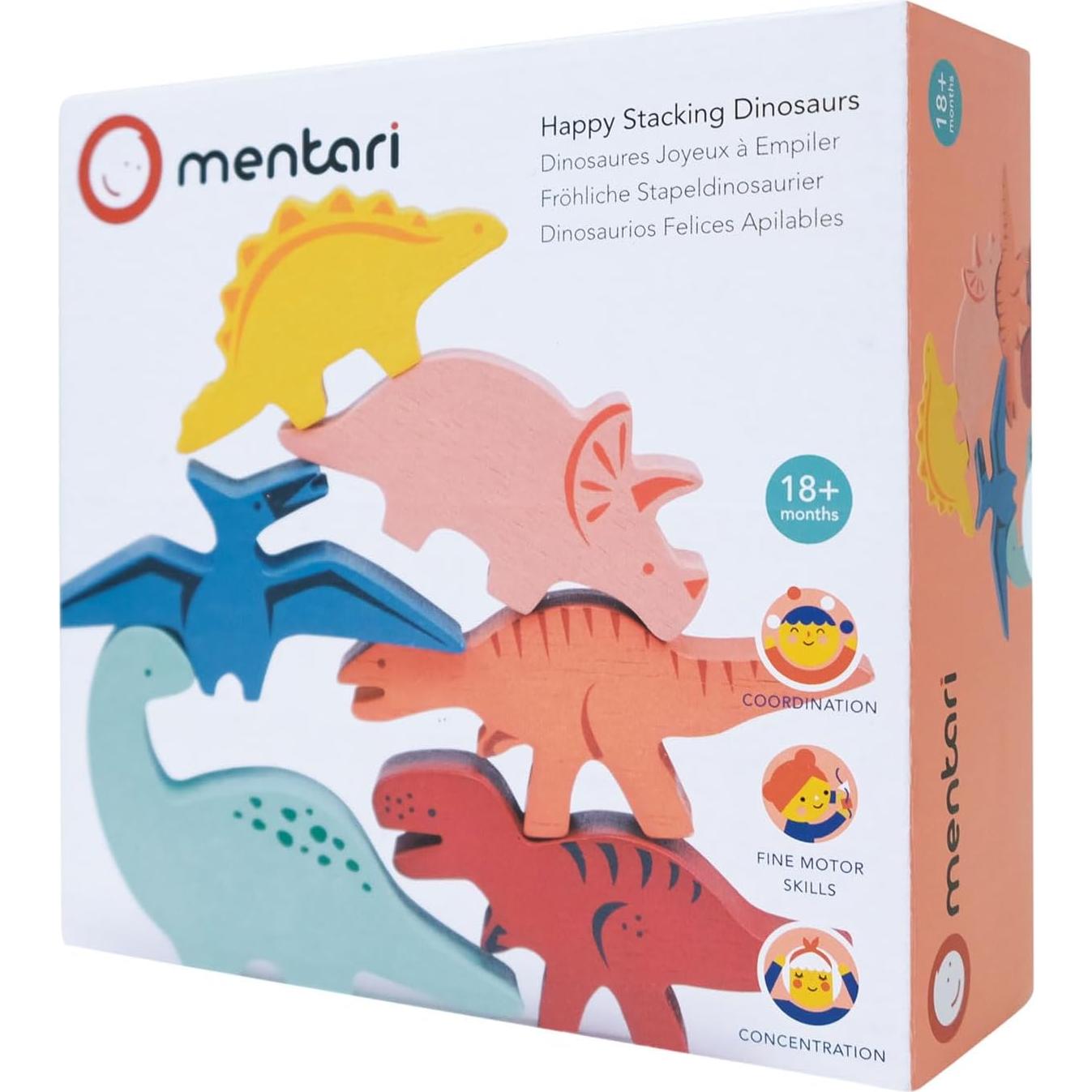 Mentari Dinosaurios Apilables de Madera - Juguete 6 Piezas 20x20 cm
