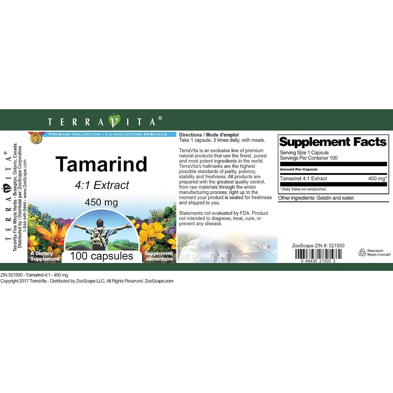 Cápsulas de Tamarindo 4:1 450 mg TerraVita 100 unidades