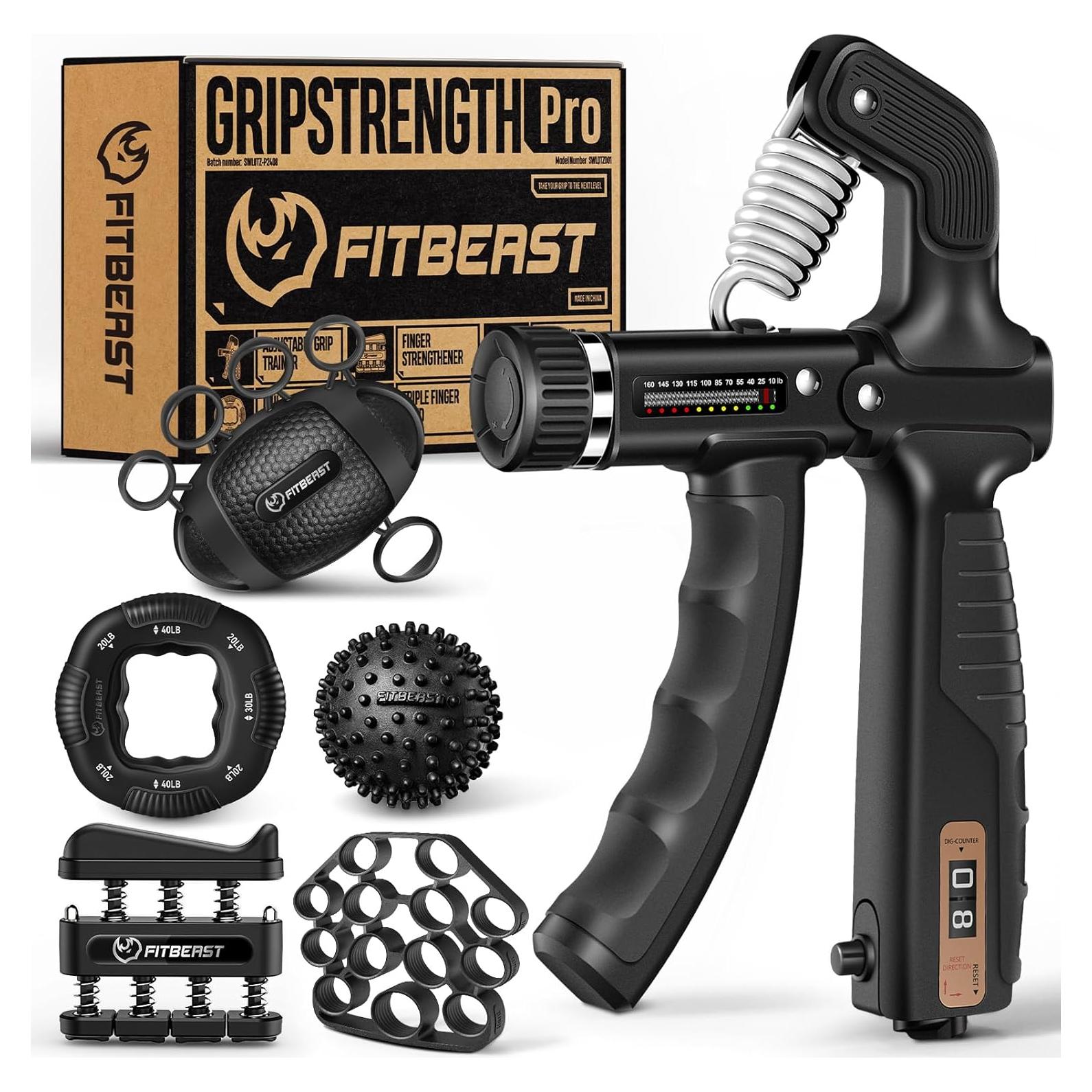 FitBeast Kit Entrenador de Fuerza de Agarre Ajustable 10-160 kg