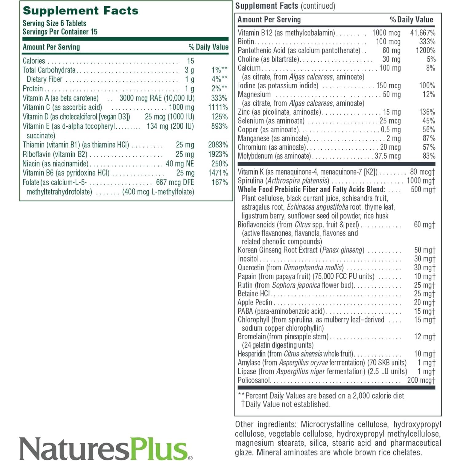 Suplemento Multivitamínico Sin Hierro Nature's Plus 90 Tabletas
