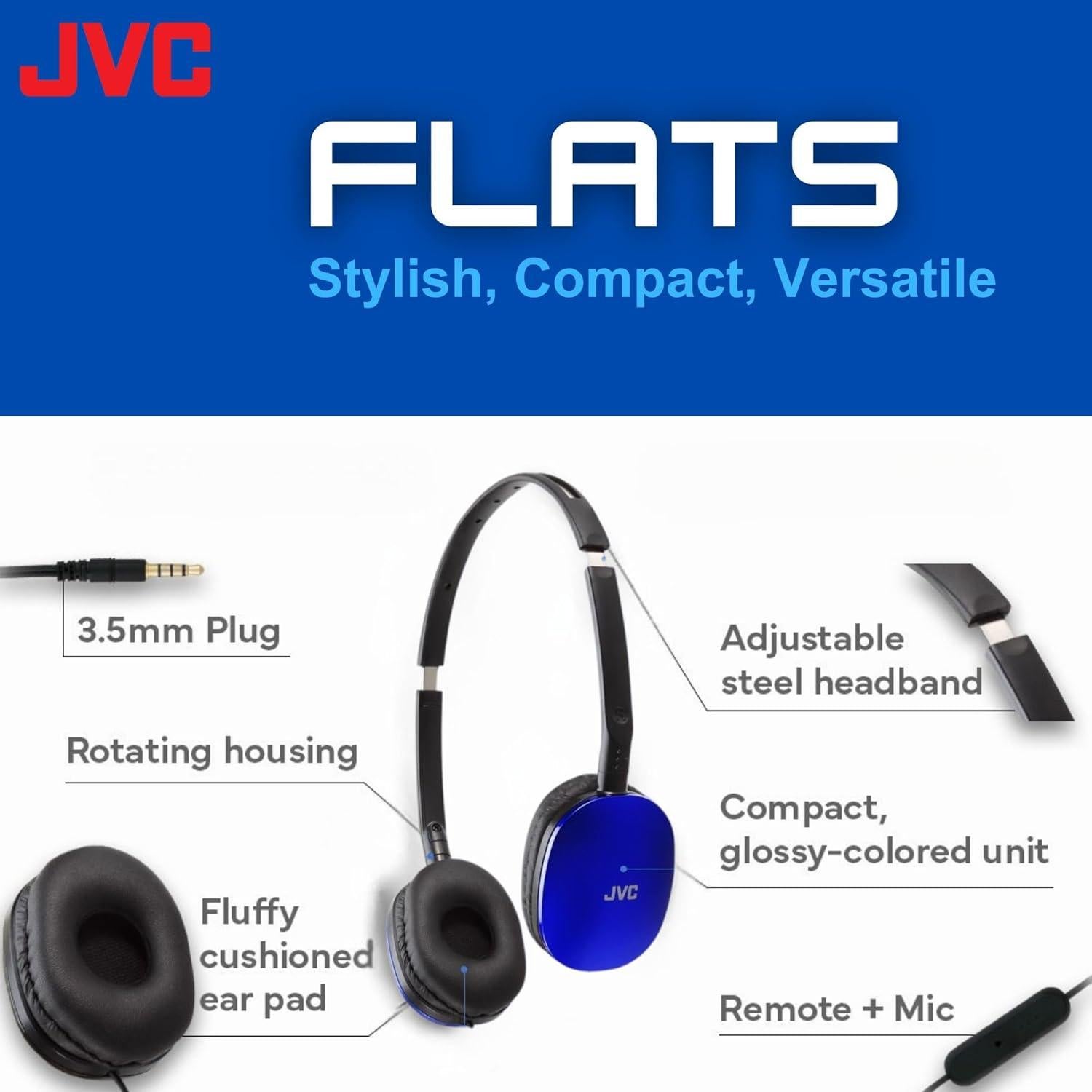 Auriculares JVC On Ear Plegables con Micrófono 1.2m Azul
