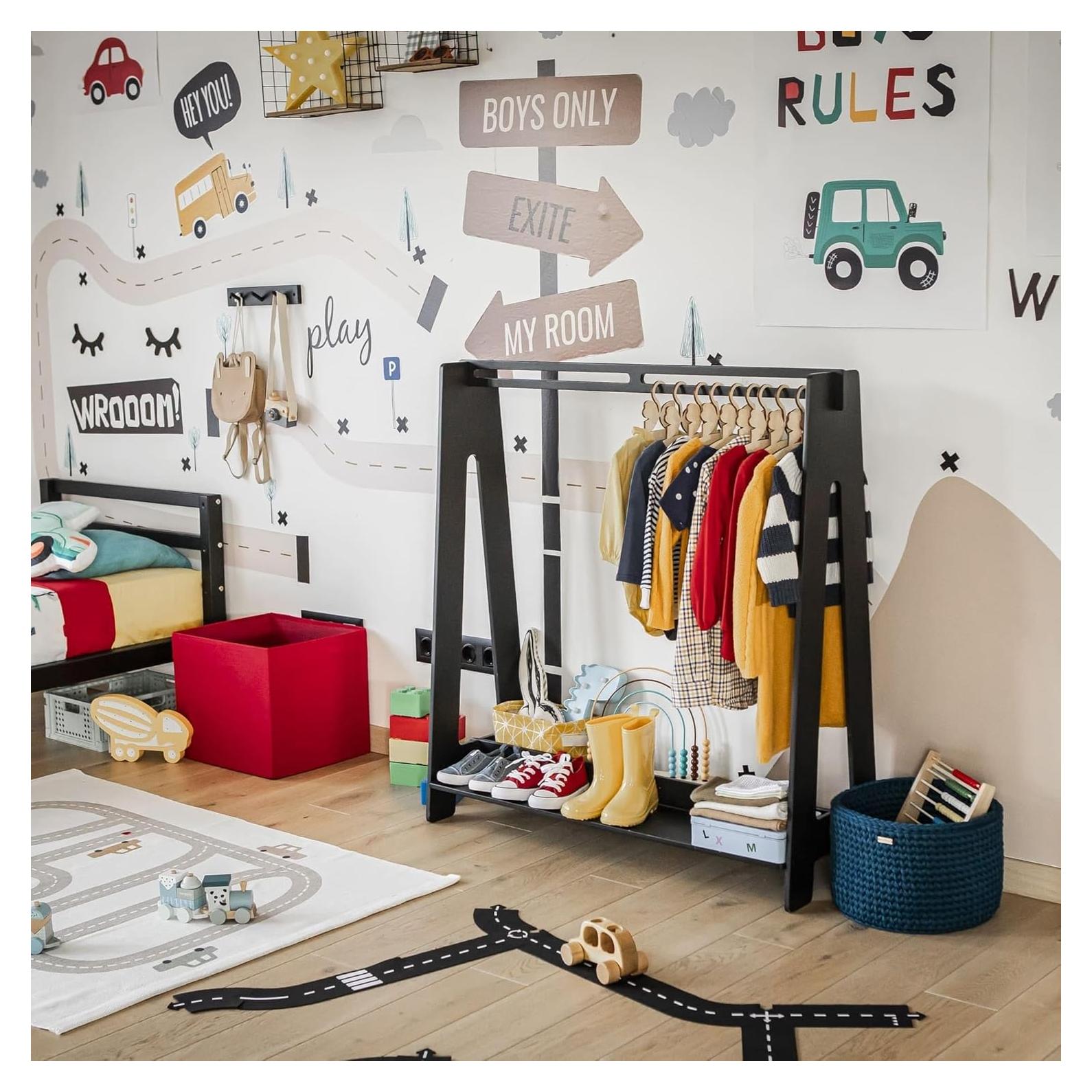 Armario Infantil Hogar Dulce de Madera Negro con Estante