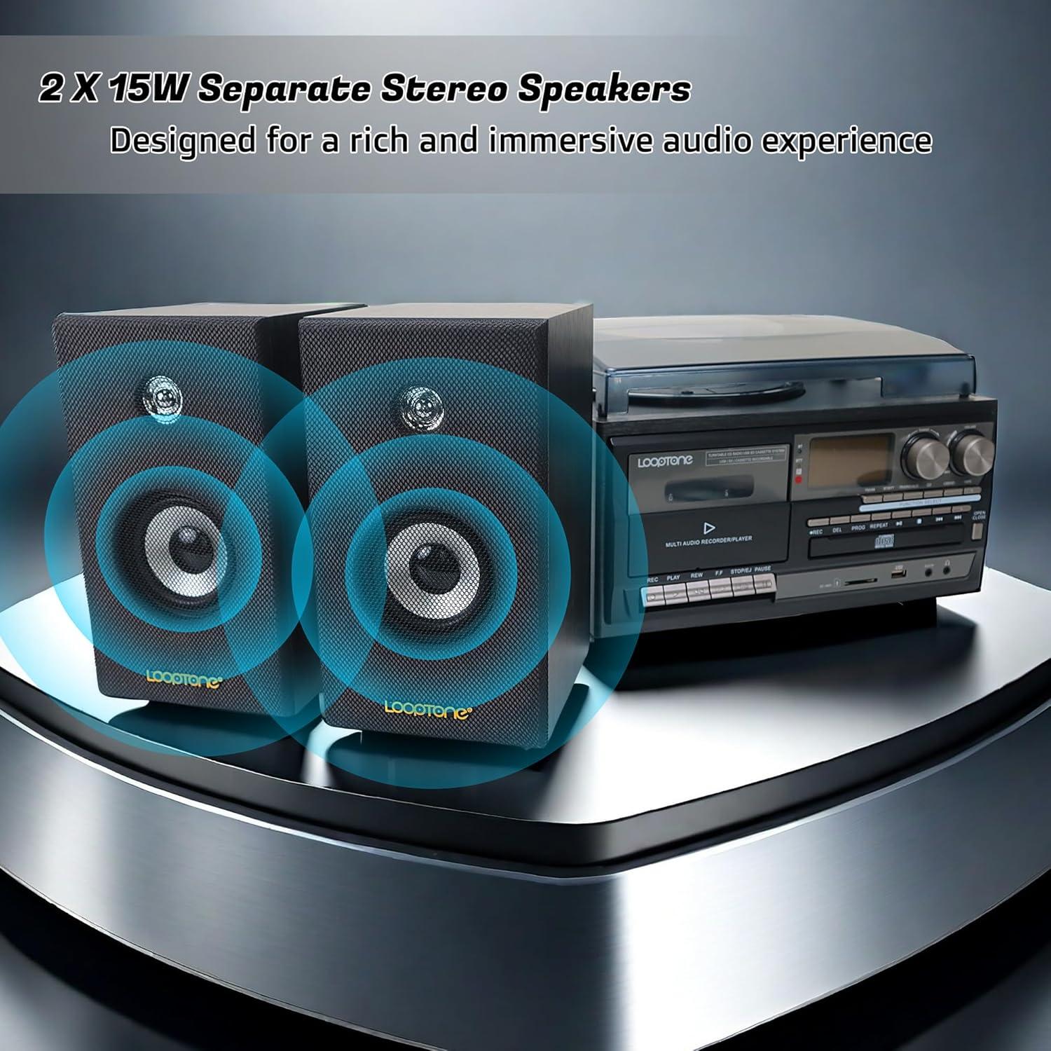 Reproductor de Vinilo LoopTone TR-18CDSP con Altavoces 15W Bluetooth