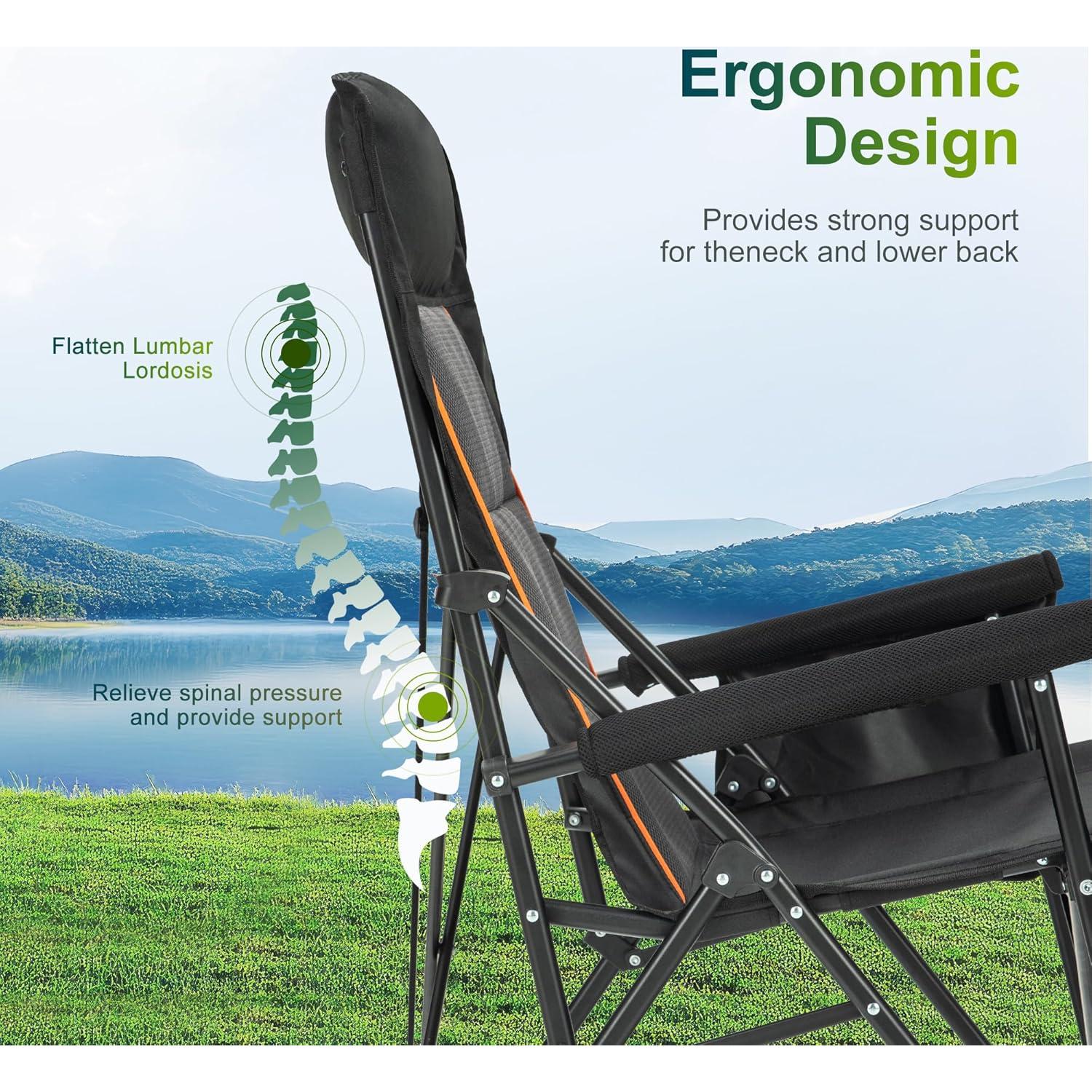 Silla de Camping Plegable ALPHA CAMP 220BK Respaldo Alto 226.8 kg