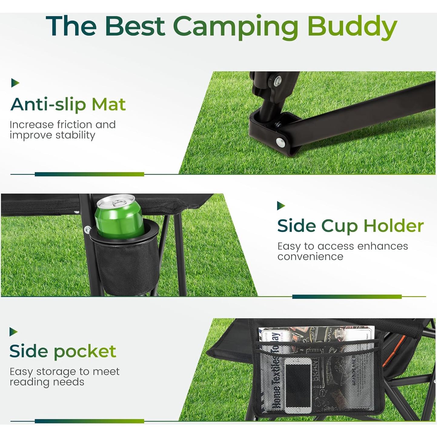 Silla de Camping Plegable ALPHA CAMP 220BK Respaldo Alto 226.8 kg