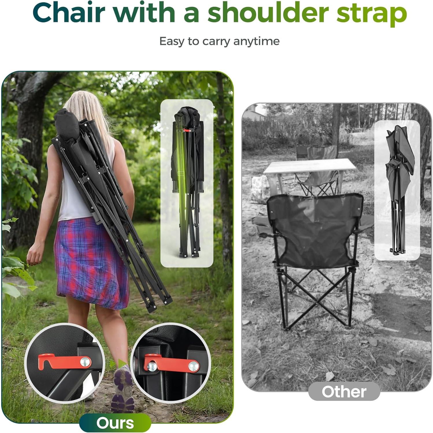 Silla de Camping Plegable ALPHA CAMP 220BK Respaldo Alto 226.8 kg