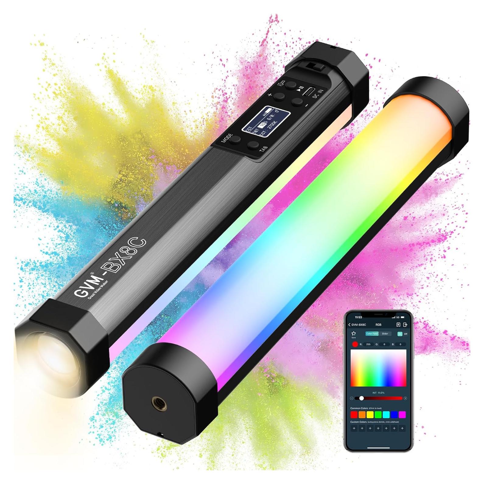 Luz de Tubo LED RGB GVM BX8C 40.64 cm con Control Bluetooth