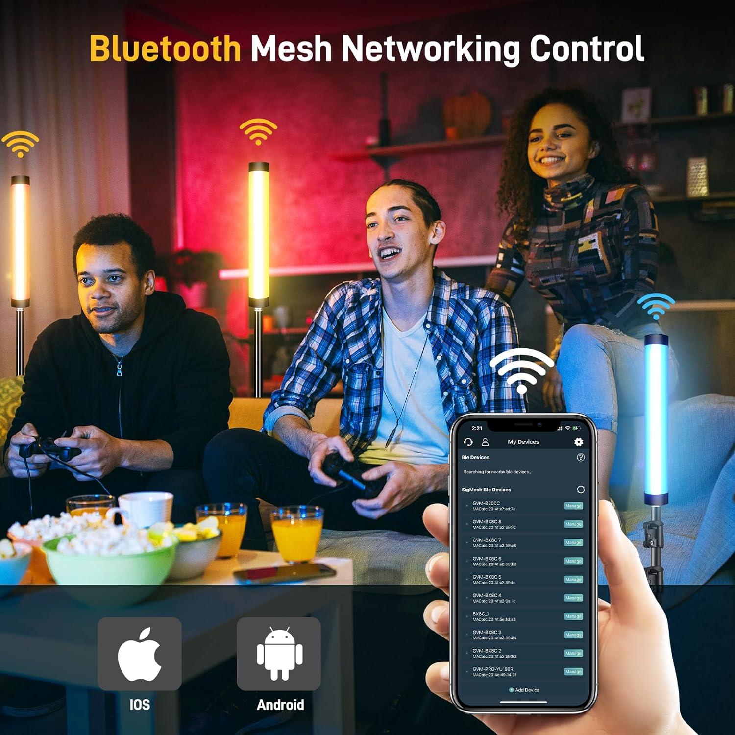 Luz de Tubo LED RGB GVM BX8C 40.64 cm con Control Bluetooth