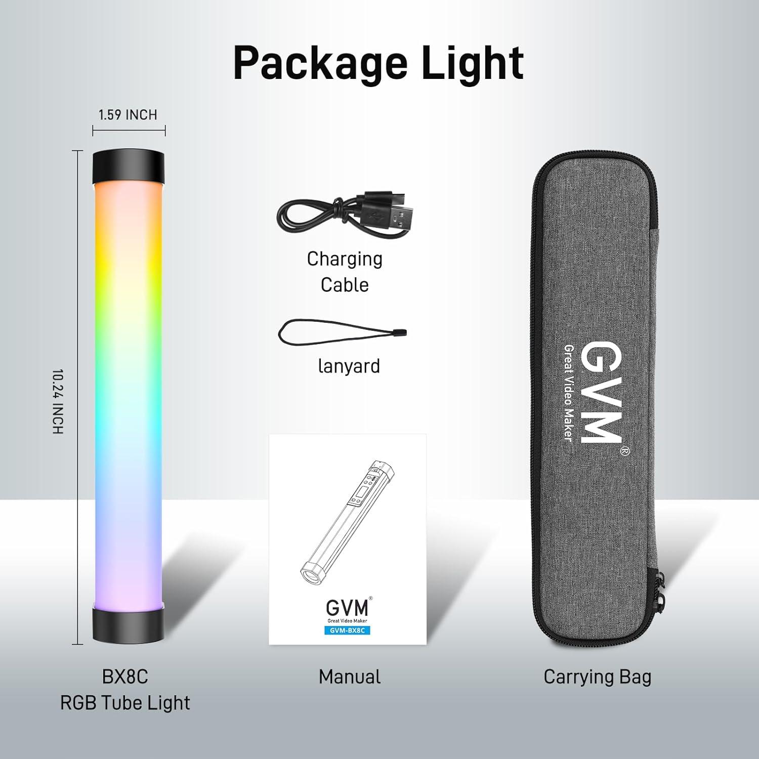 Luz de Tubo LED RGB GVM BX8C 40.64 cm con Control Bluetooth