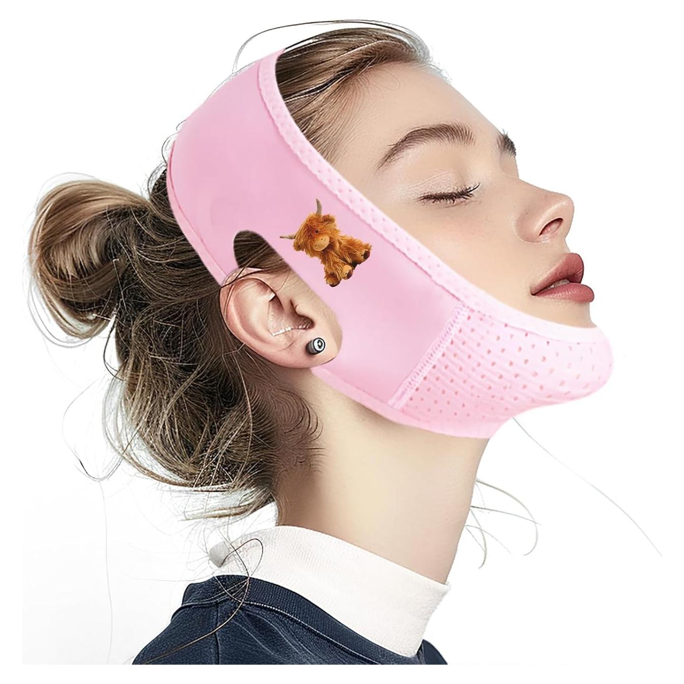 Chin Strap for Sleeping, V Line Lifting Mask, Animal Series Pattern, Reusable Face Strap, Jaw Exerciser (Pink-1)
