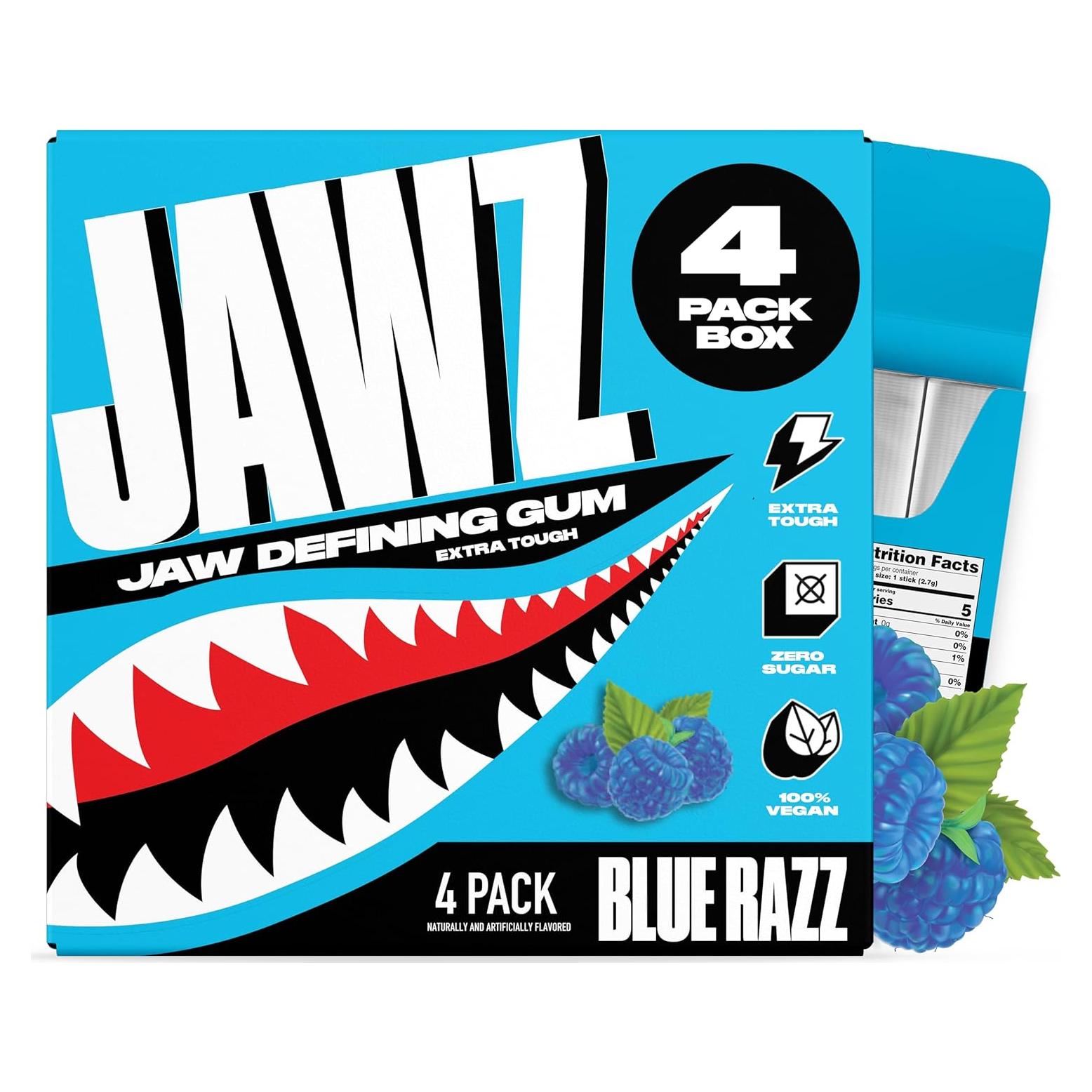 Chicle Jawz Gum Blue Razz - 4 Paquetes Sin Azúcar