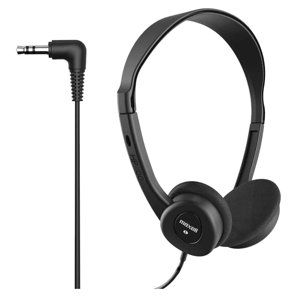 Maxell - 190319 Stereo Headphones - 3.5mm Cord with 6-Foot Length - Soft Padded Ear Cushions, Adjustable Headband for Comfort - Sleek, Lightweight, Wired for Reliable Connection – Black