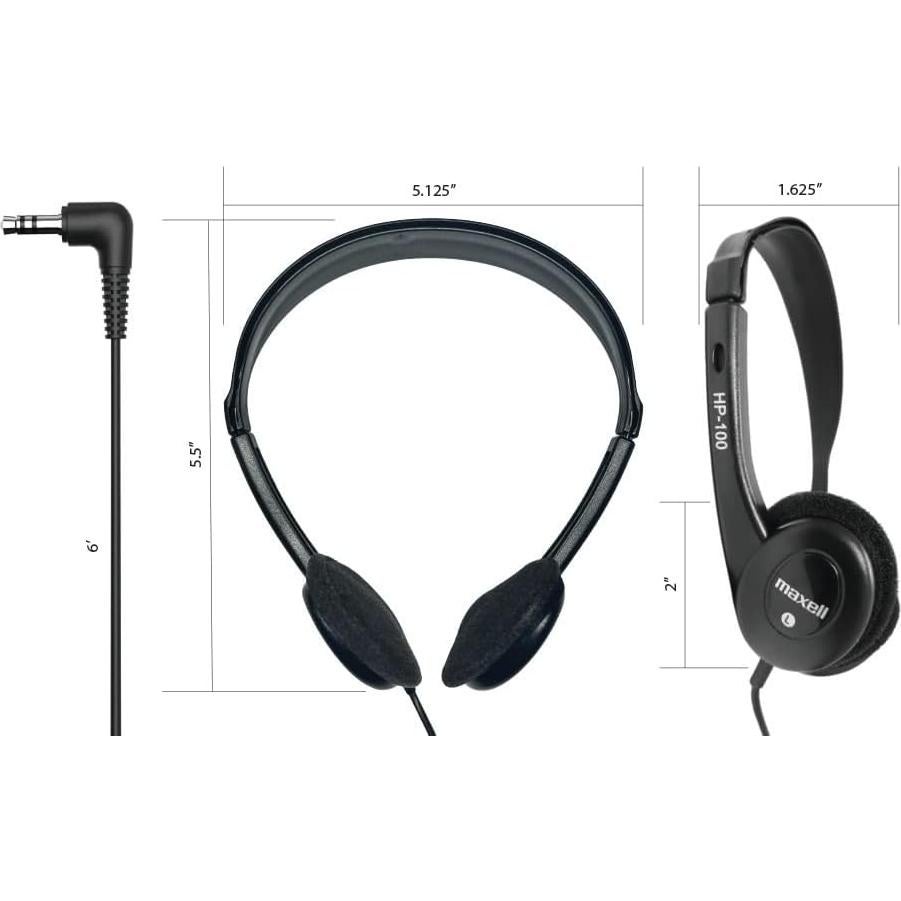 Maxell - 190319 Stereo Headphones - 3.5mm Cord with 6-Foot Length - Soft Padded Ear Cushions, Adjustable Headband for Comfort - Sleek, Lightweight, Wired for Reliable Connection – Black