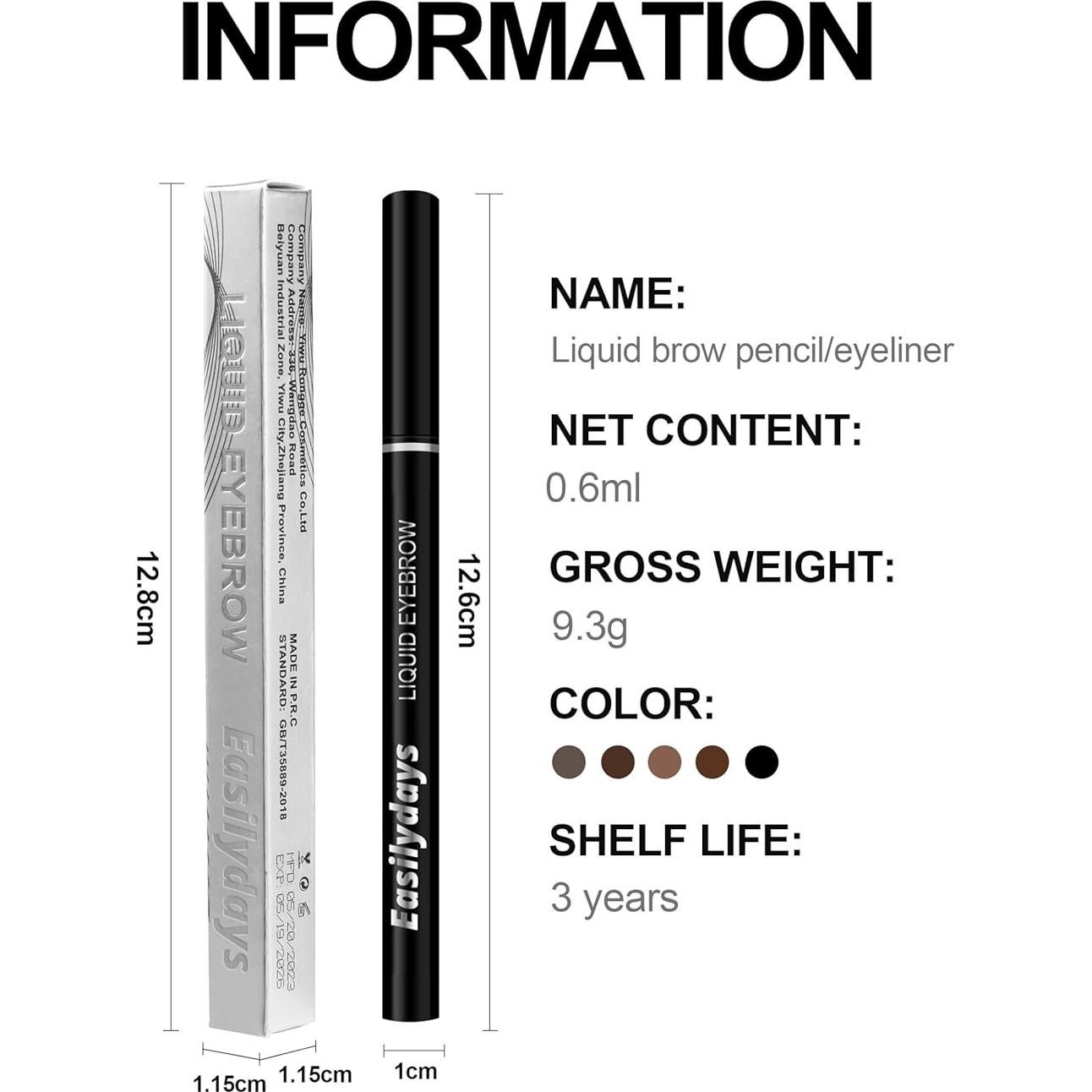 Lápiz de Cejas Easilydays 5 Colores Resistente al Agua