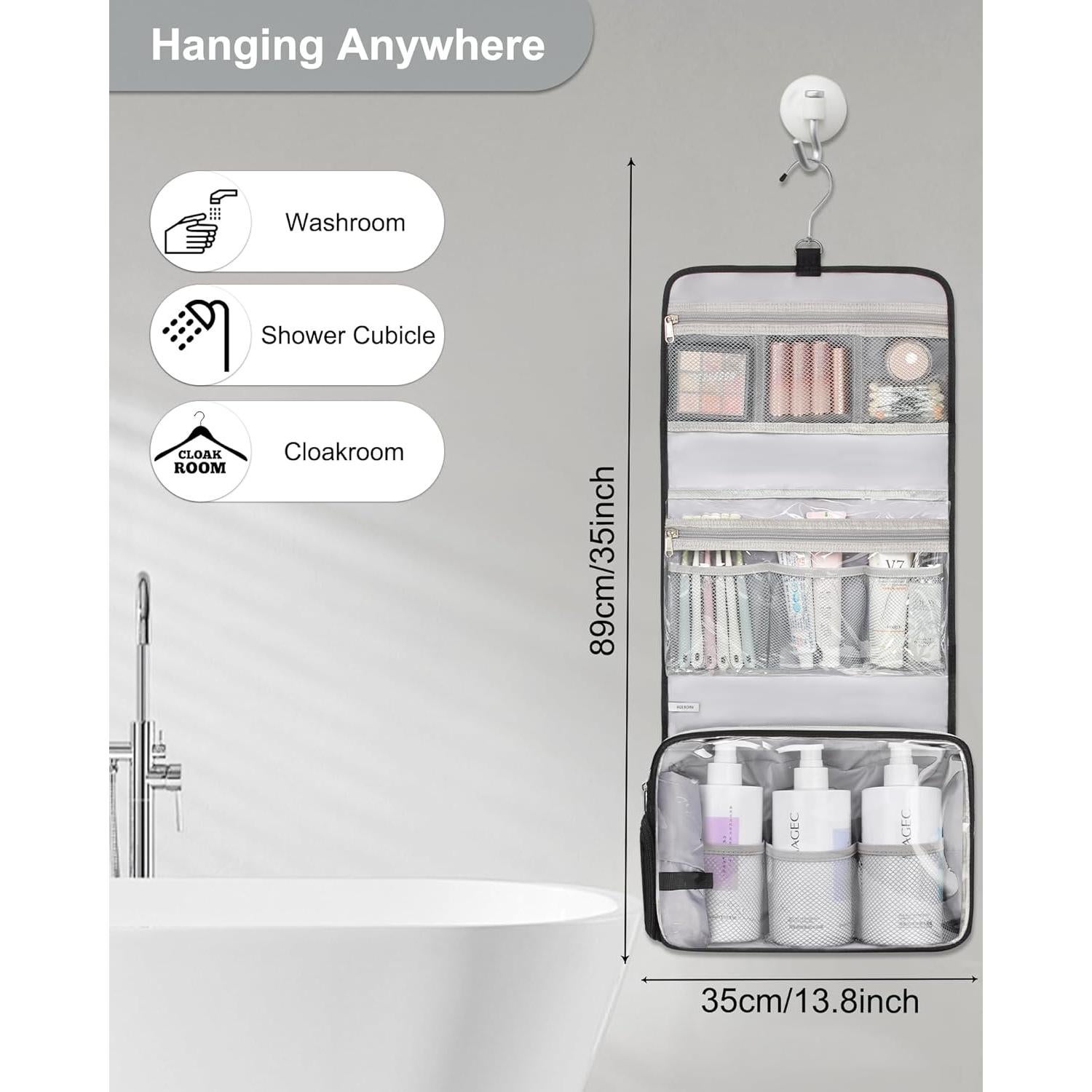 Bolsa de Aseo Colgante Relavel 30x27cm Negra con Bolsillo