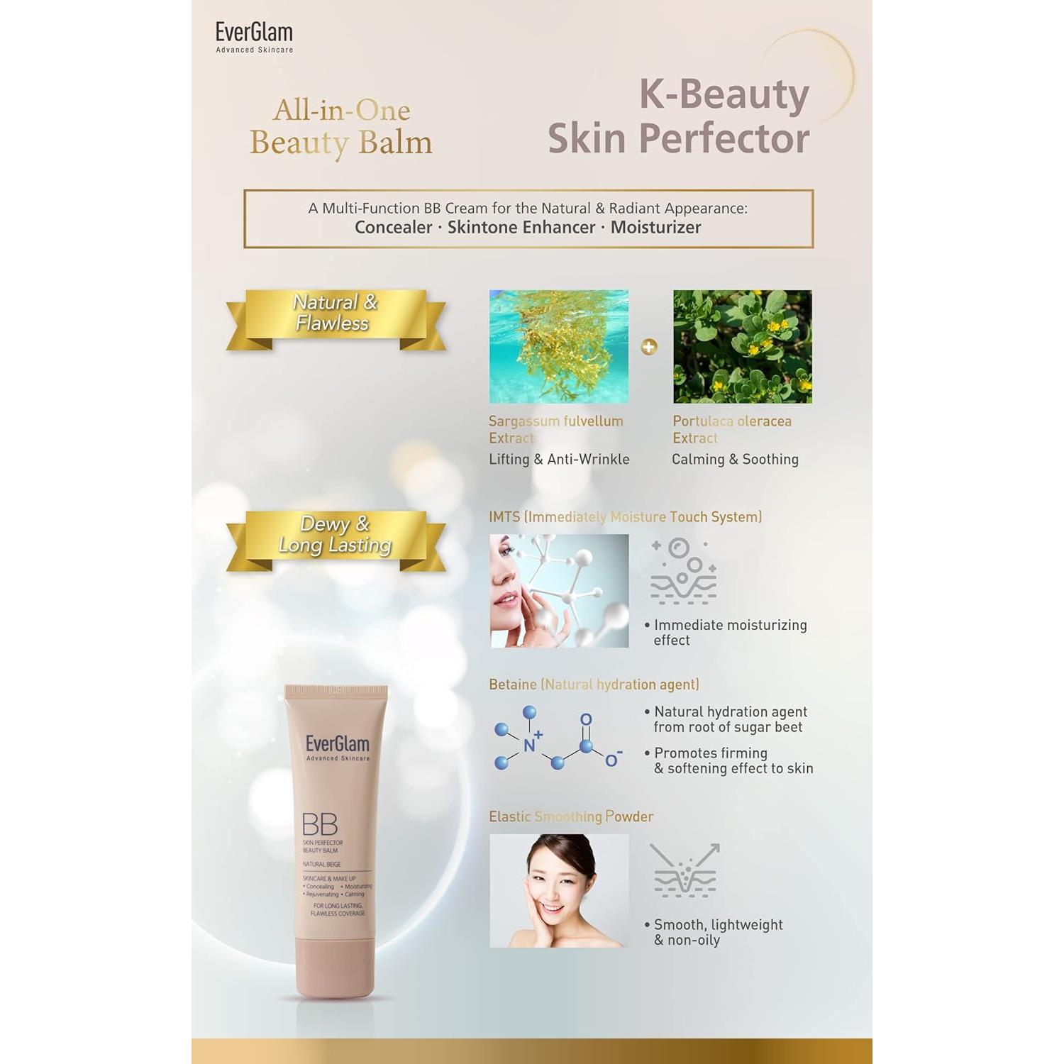 Crema BB Coreana Glamcos Ligera Media 68g - Hidratante y Controladora de Aceite