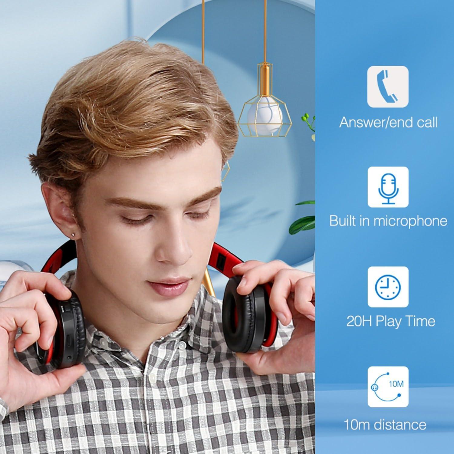 Auriculares Bluetooth ROJO con micrófono y almohadillas suaves