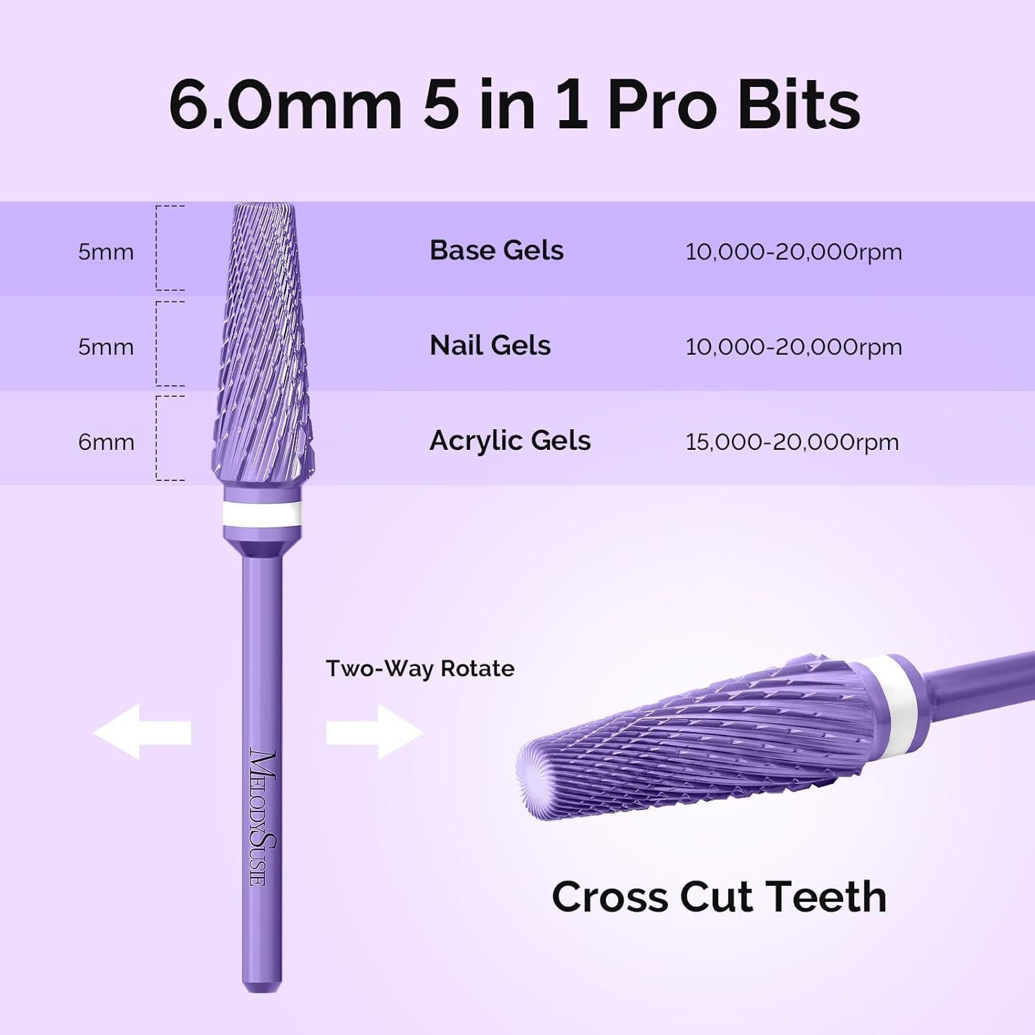 Brocas de Taladro de Uñas MelodySusie 5 en 1 Carburo 2,35mm