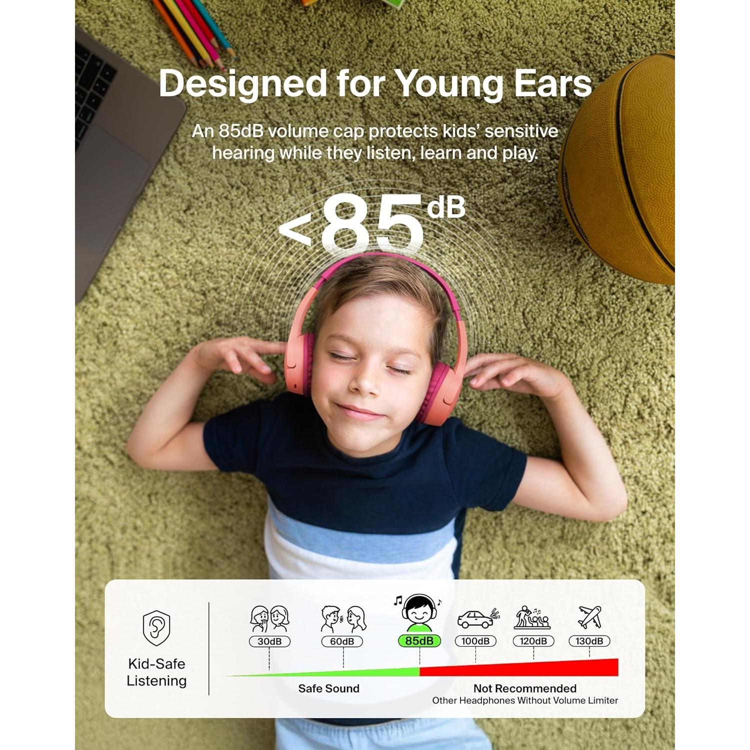 Auriculares Inalámbricos Belkin SoundForm Mini Niños - Negro/Rosa, 30h Batería