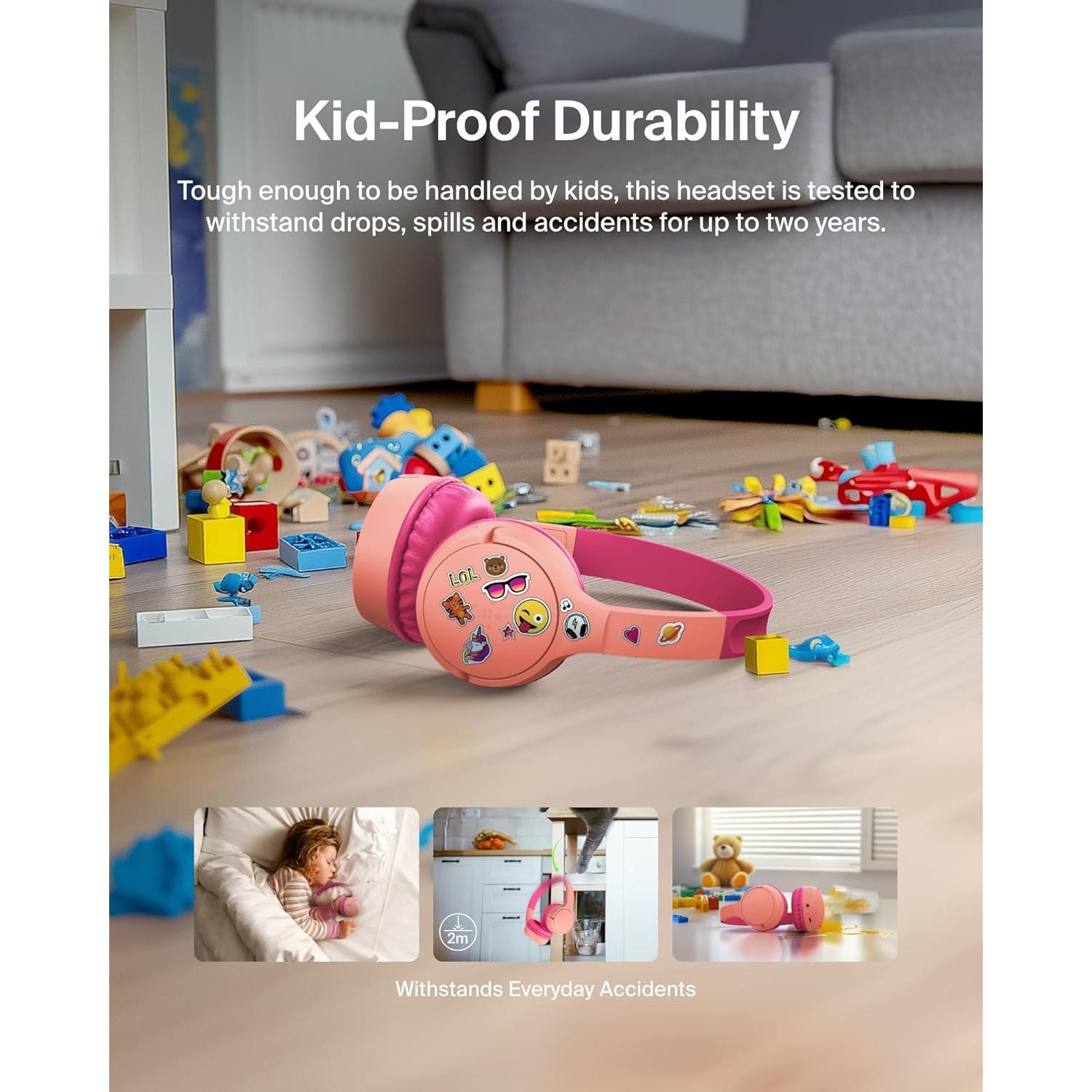 Auriculares Inalámbricos Belkin SoundForm Mini Niños - Negro/Rosa, 30h Batería