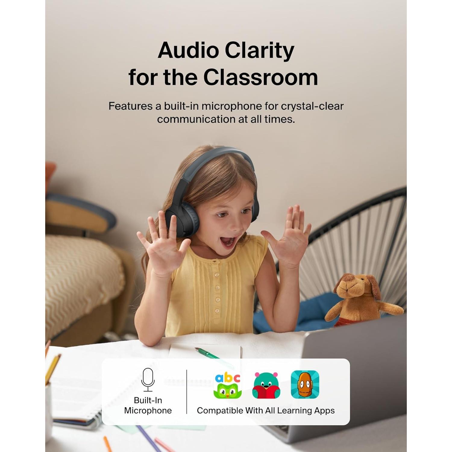 Auriculares Inalámbricos Belkin SoundForm Mini Niños - Negro/Rosa, 30h Batería