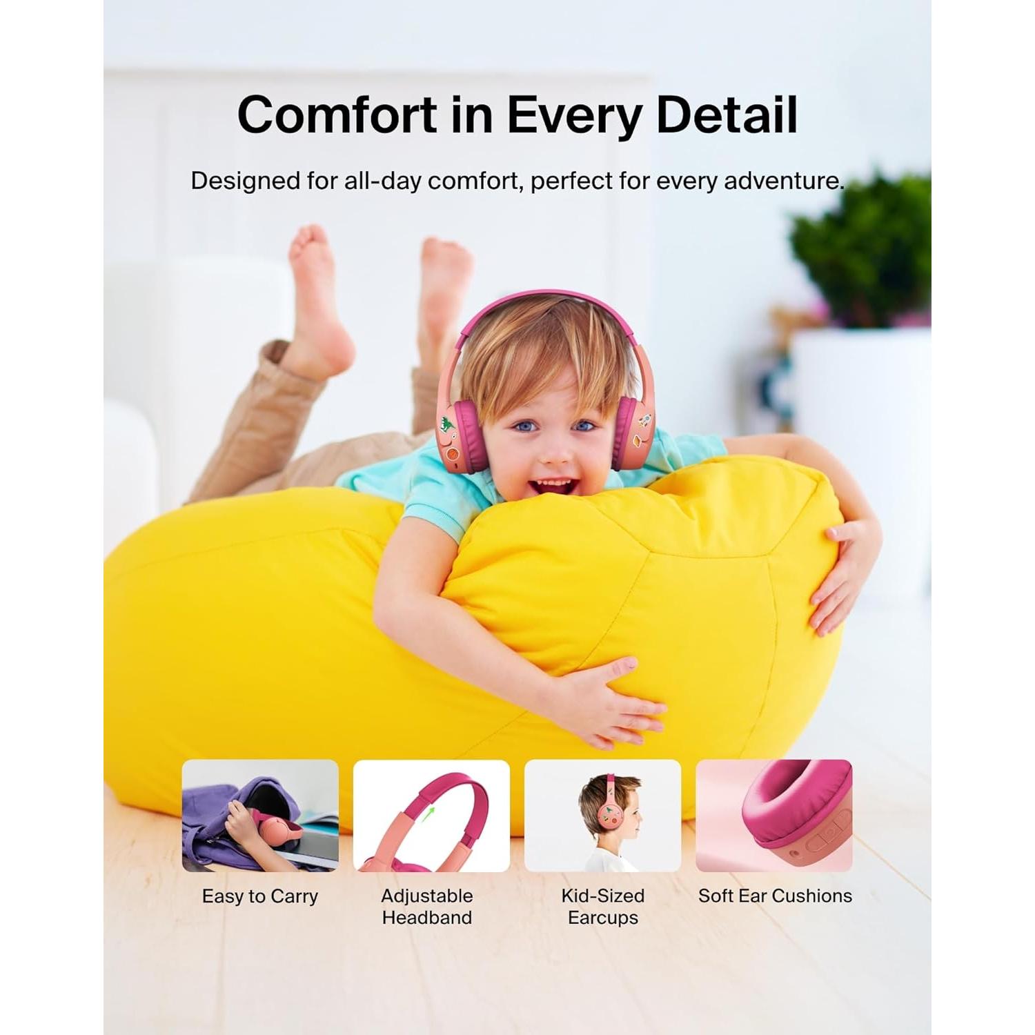 Auriculares Inalámbricos Belkin SoundForm Mini Niños - Negro/Rosa, 30h Batería