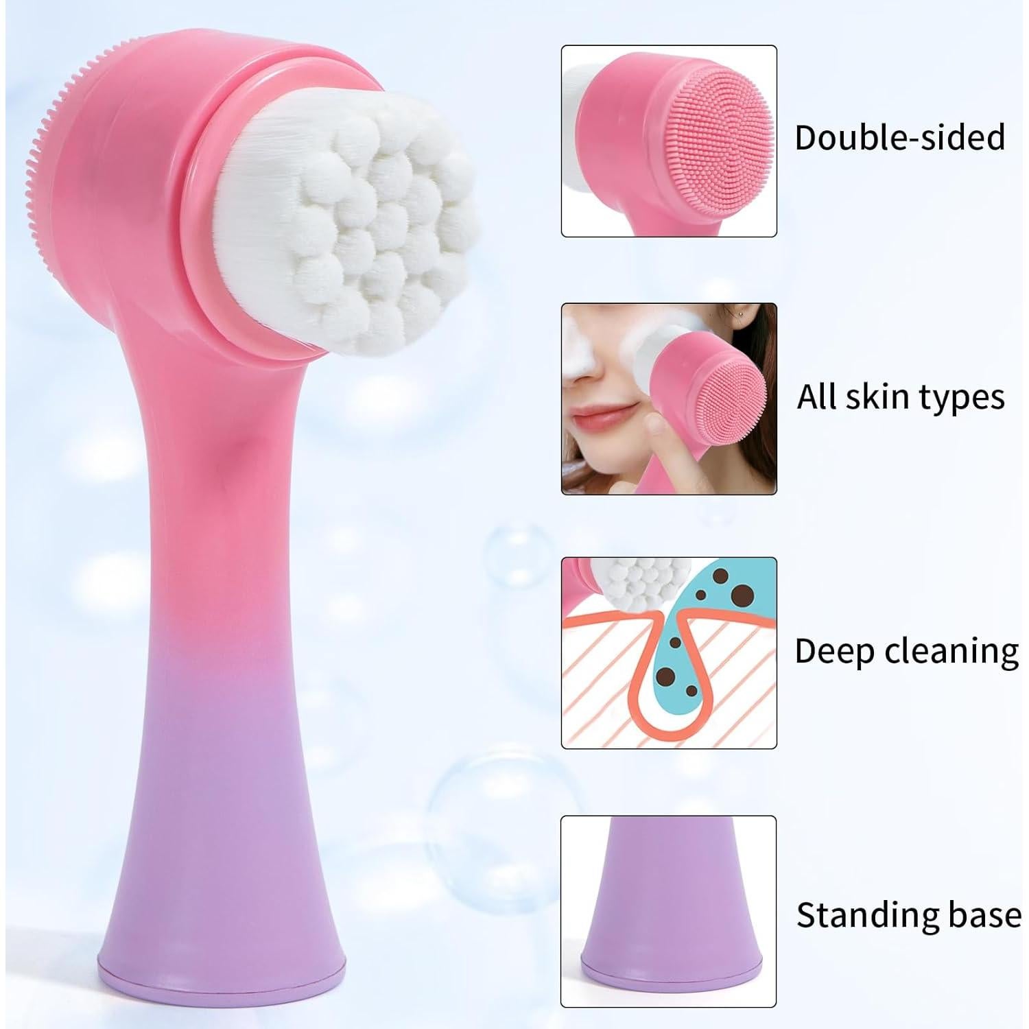 Cepillo Facial Beomeen 2 en 1 Silicona Rosa Gradiente
