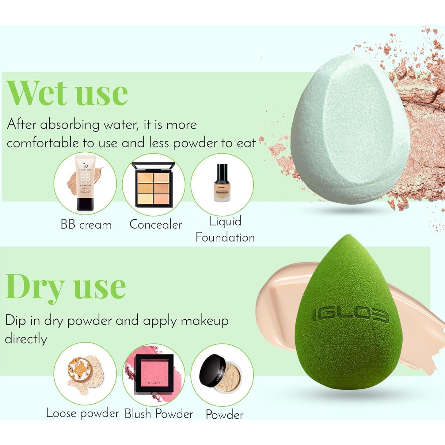 Juego de Esponjas de Maquillaje IGLO3 4 Piezas Verde