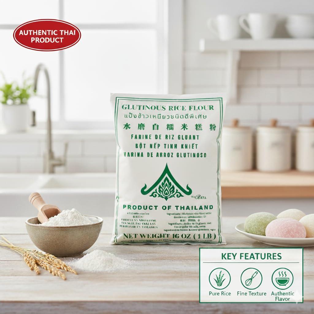 Harina de Arroz Glutinoso Thairaya 450g - Sin Gluten, Vegana