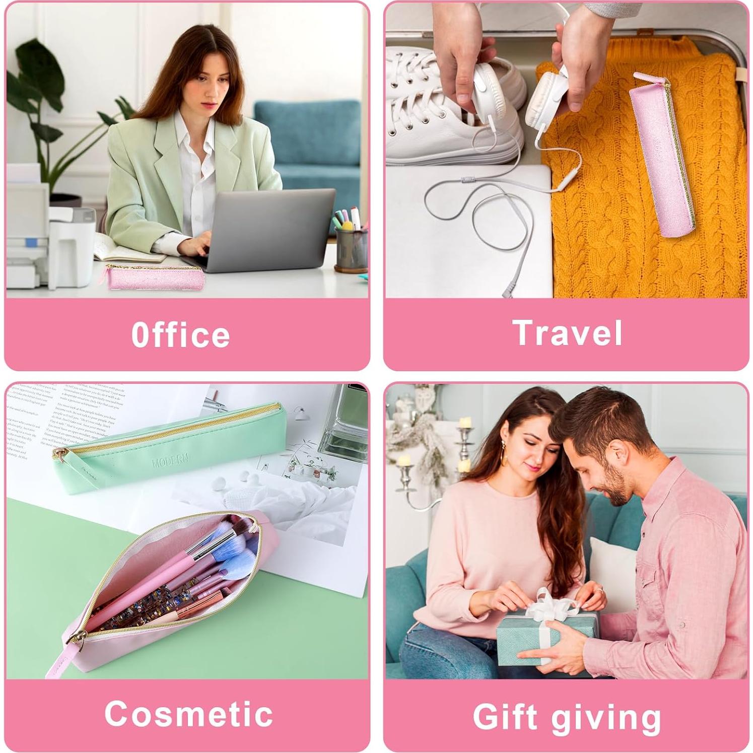 Estuche Cosmético Tucnoeu 20cm Cuero PU Verde Rosa