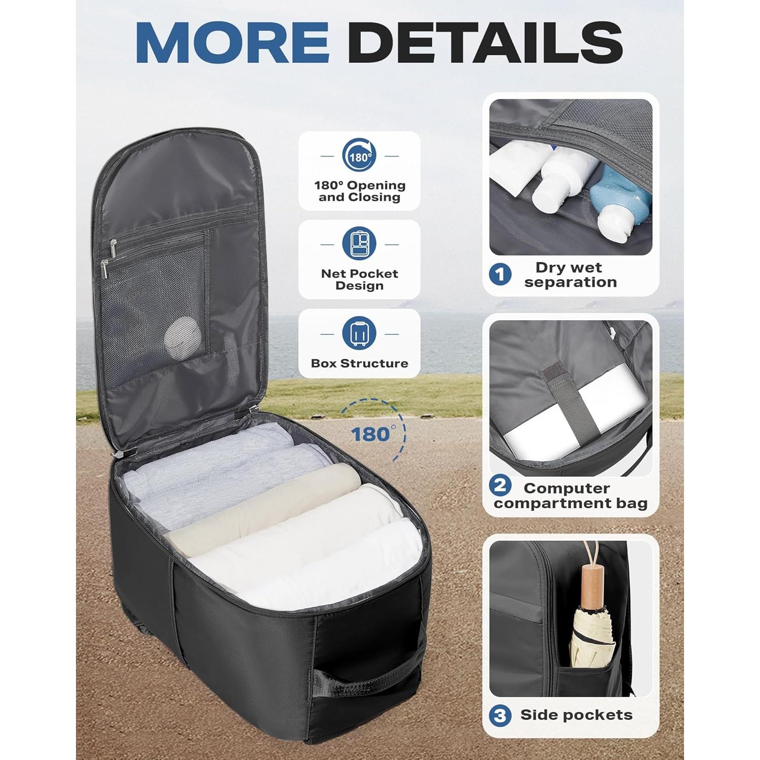 Mochila de viaje WEPLAN 20L negra 40x20x25cm aprobada aerolíneas