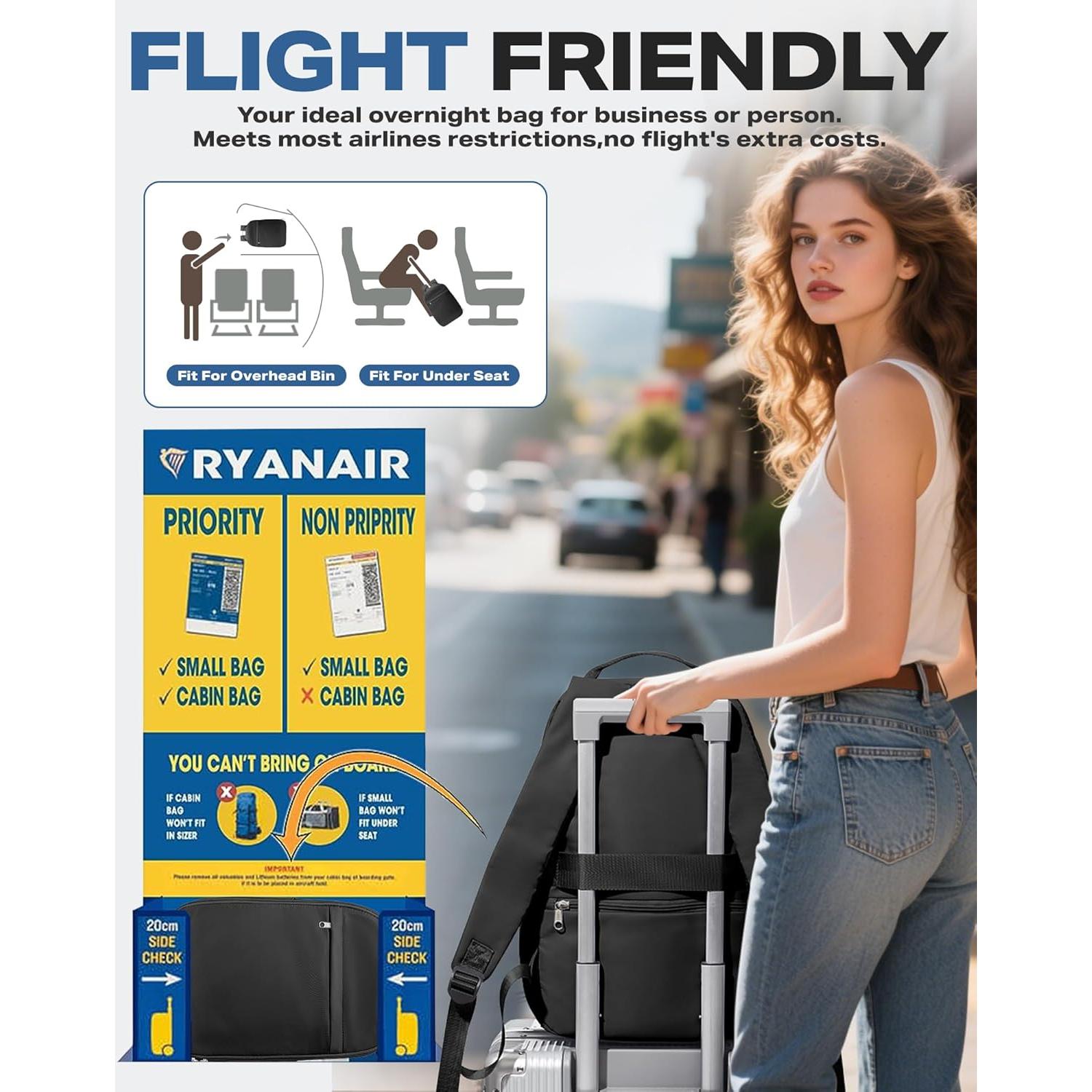 Mochila de viaje WEPLAN 20L negra 40x20x25cm aprobada aerolíneas