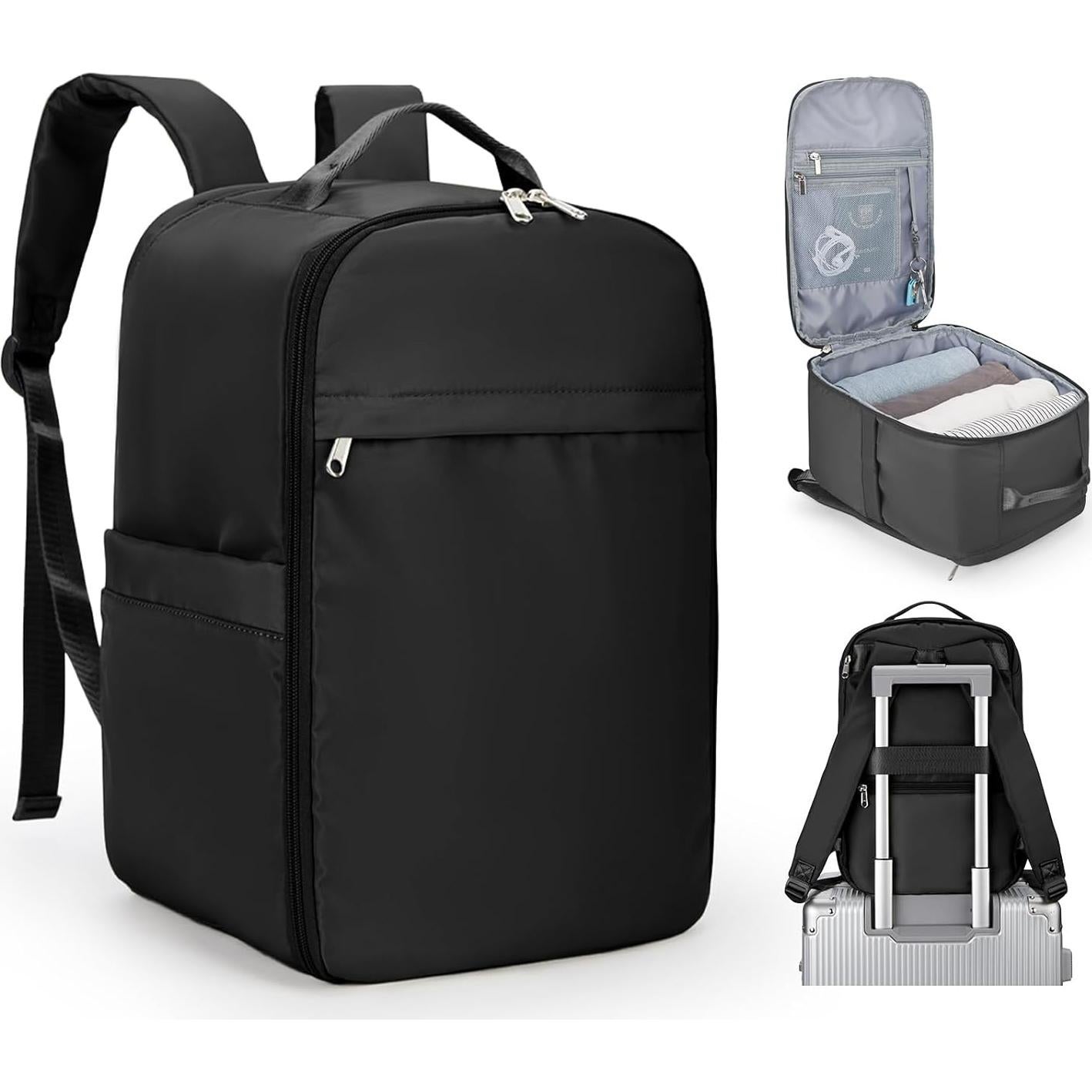 Mochila de viaje WEPLAN 20L negra 40x20x25cm aprobada aerolíneas