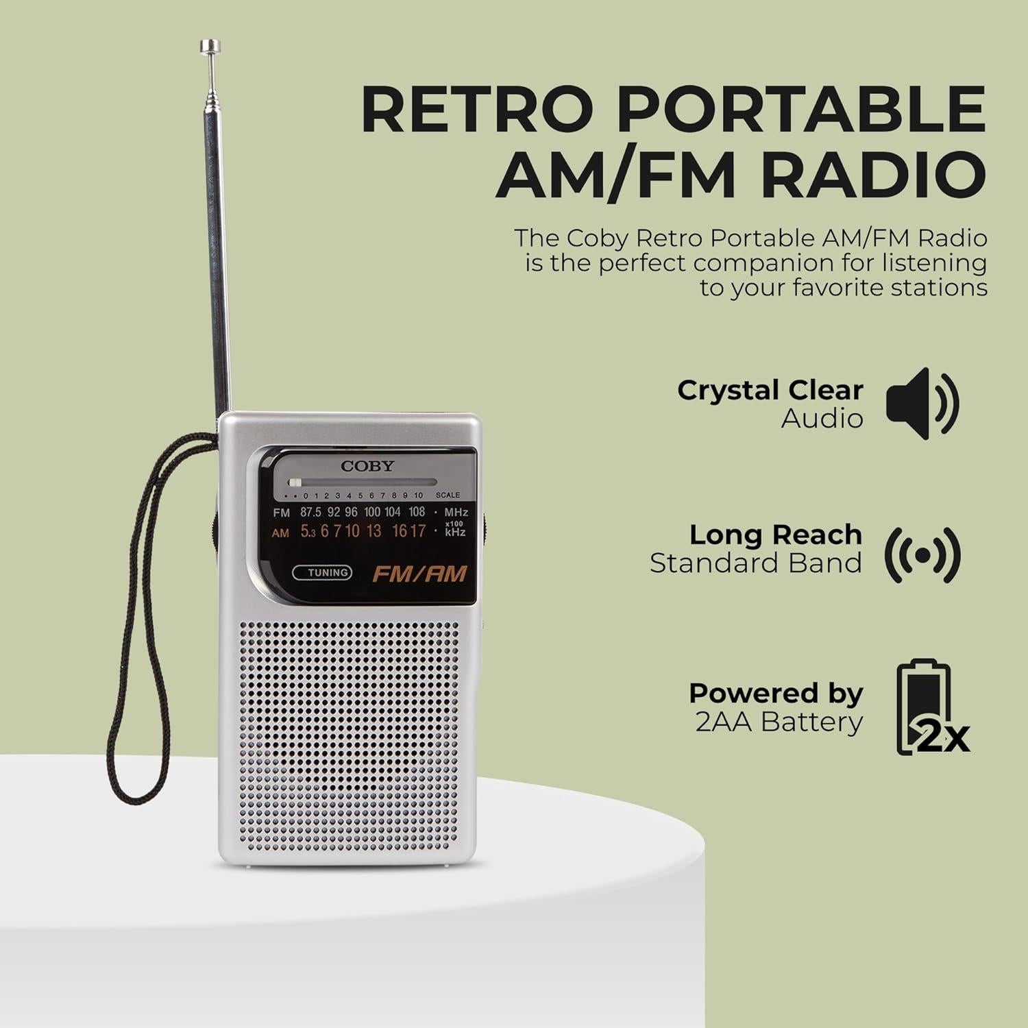Radio Portátil Coby CR-203-SLV AM/FM 800 Horas Batería