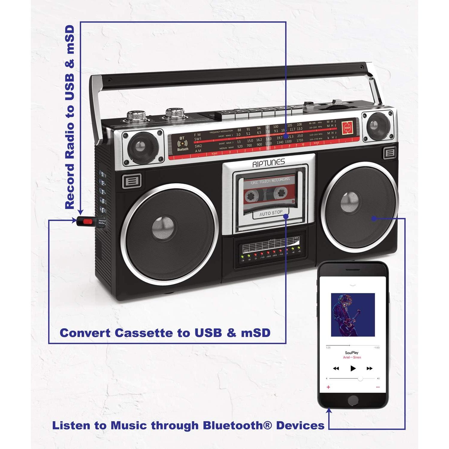 Riptunes Boombox Retro RACR-510BT Bluetooth y Cassette