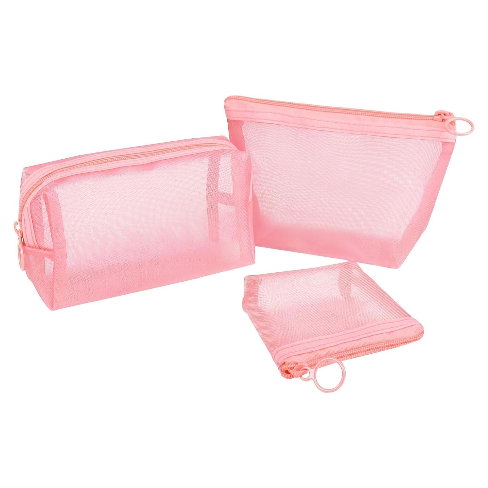 Conjunto de 3 Bolsas Cosméticas Aosbos - Malla Rosa