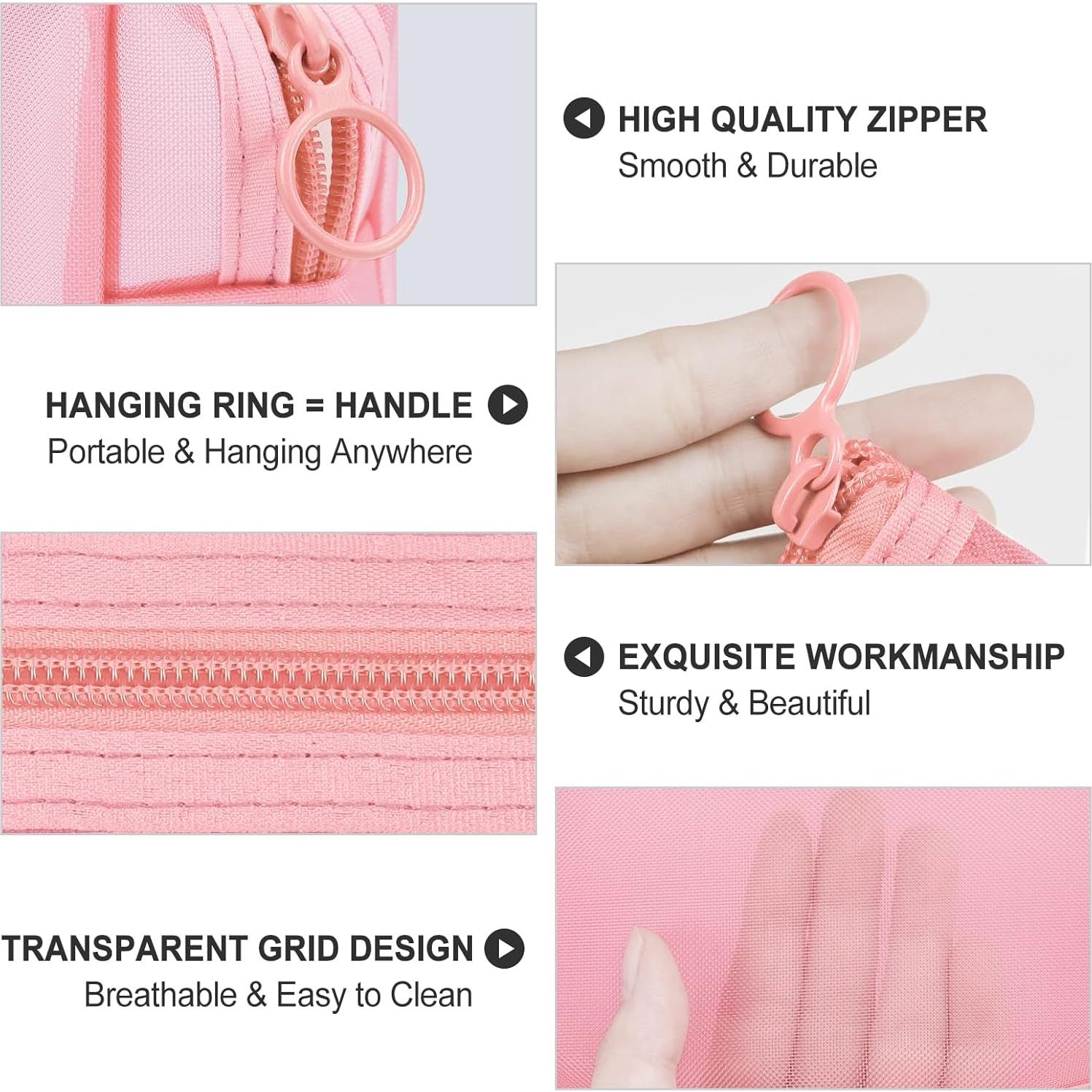 Conjunto de 3 Bolsas Cosméticas Aosbos - Malla Rosa