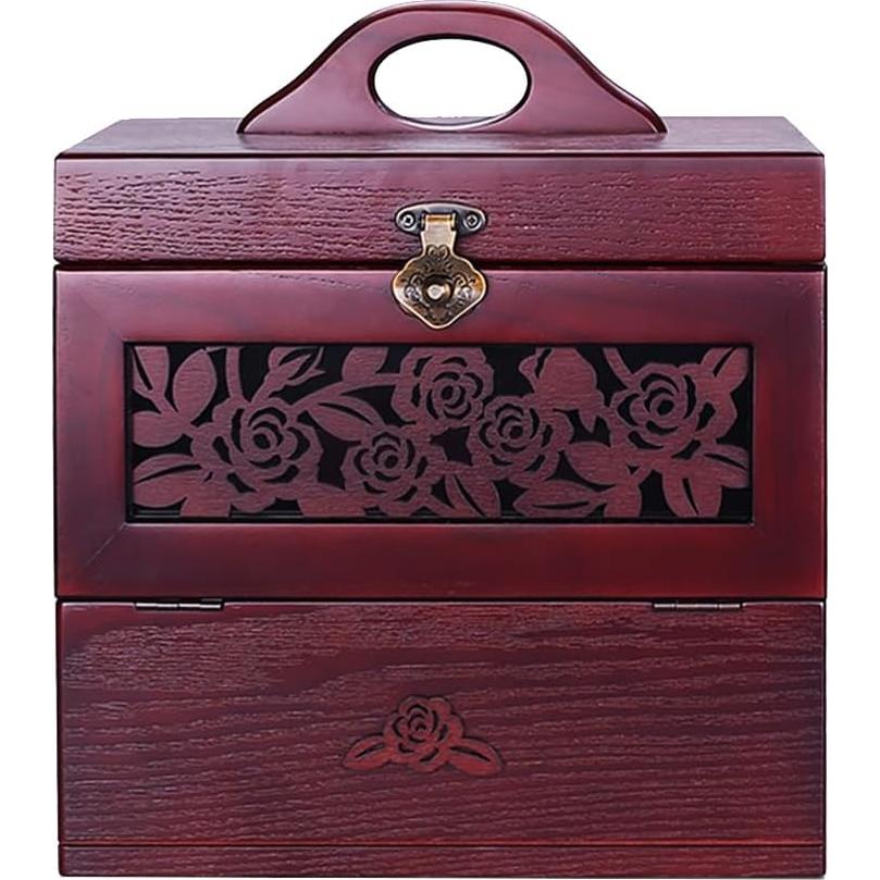 Wooden Makeup Storage Organizer with Mirror for Countertop, Cosmetic Makeup Storage Box, Vanity Display Case for Skincare Perfume Beauty, Multi-Function Cosmetic Storage Box