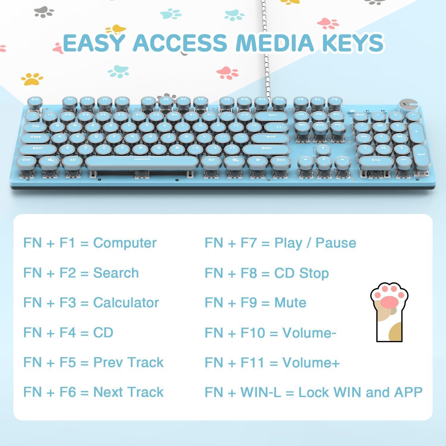Teclado Mecánico Retro LexonElec 104 Teclas Azul LED