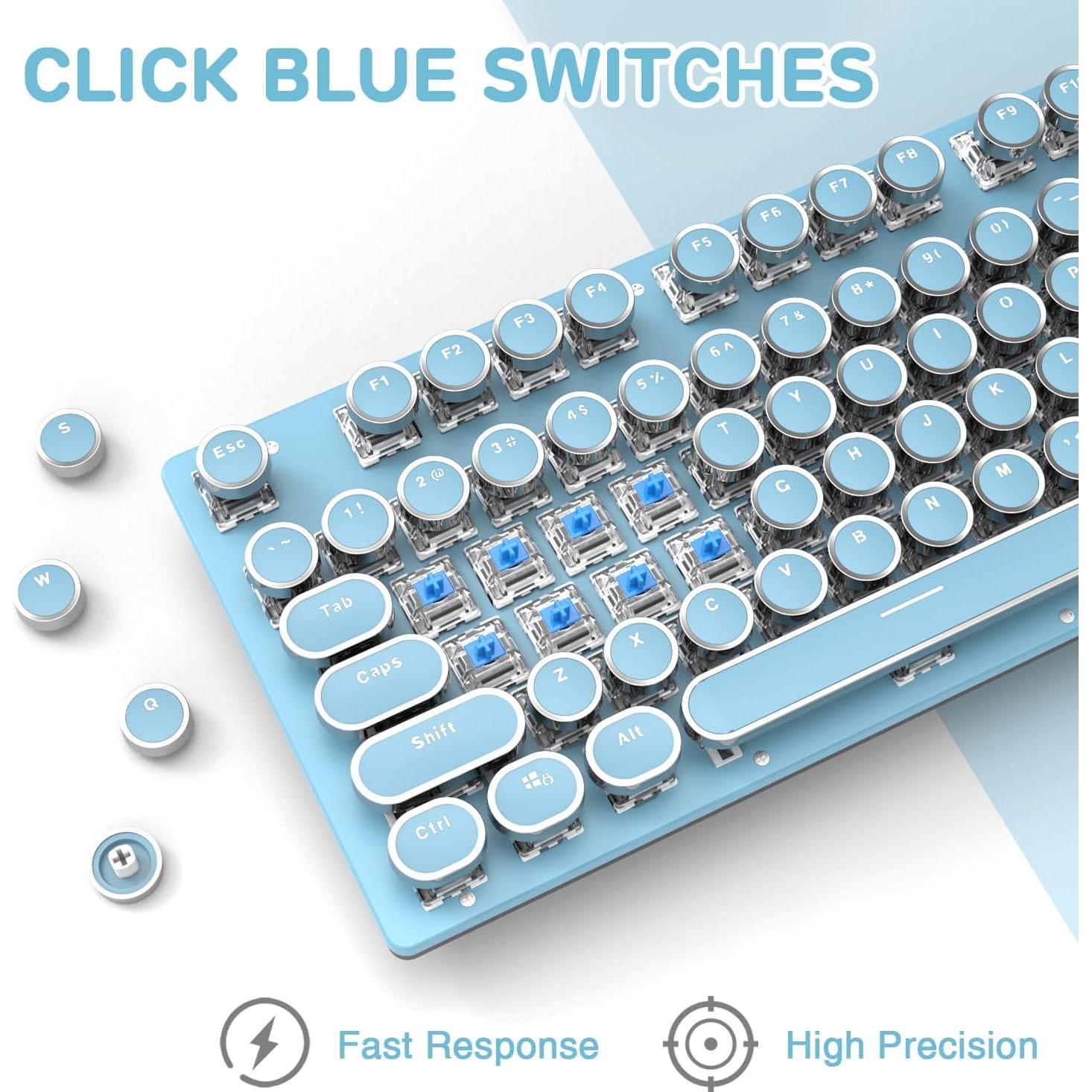 Teclado Mecánico Retro LexonElec 104 Teclas Azul LED