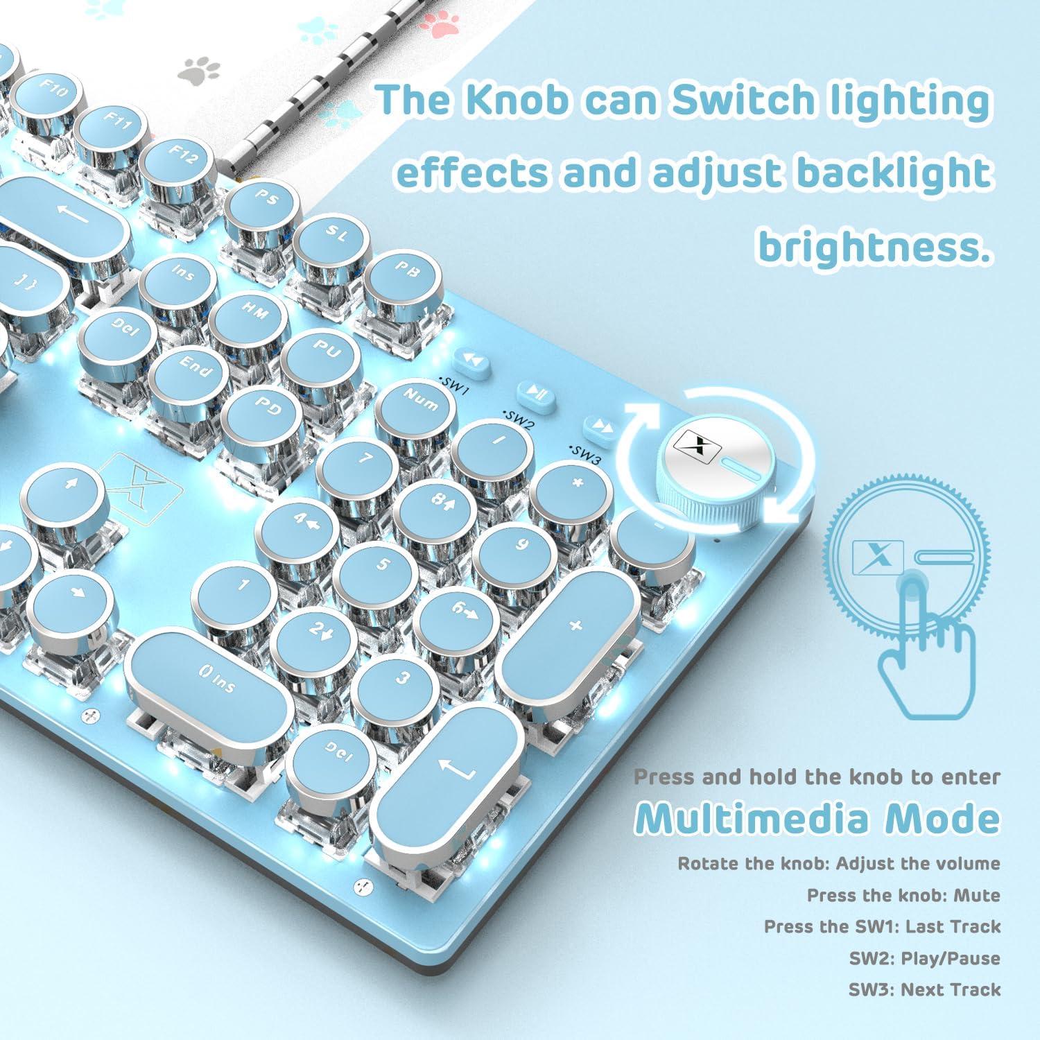 Teclado Mecánico Retro LexonElec 104 Teclas Azul LED