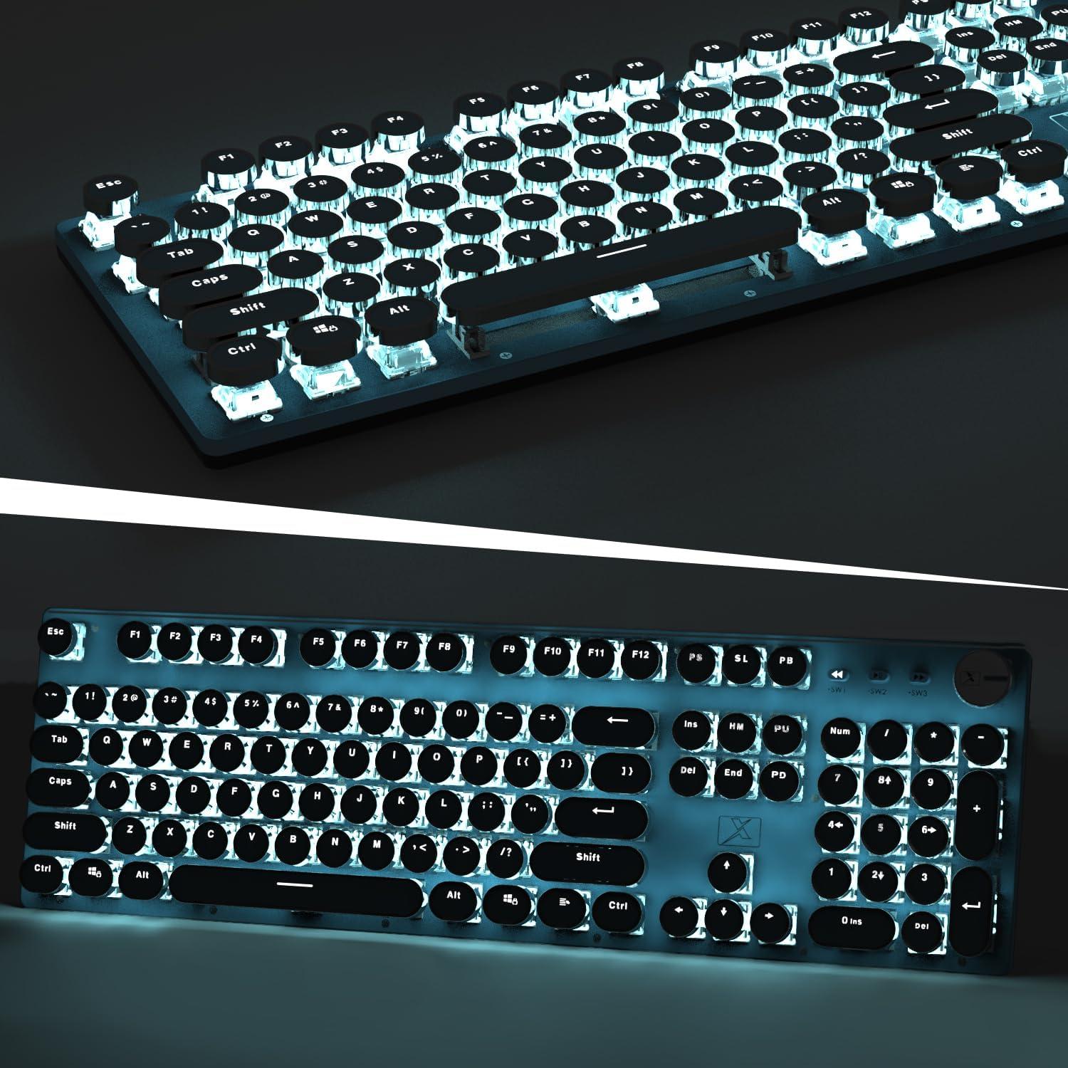 Teclado Mecánico Retro LexonElec 104 Teclas Azul LED