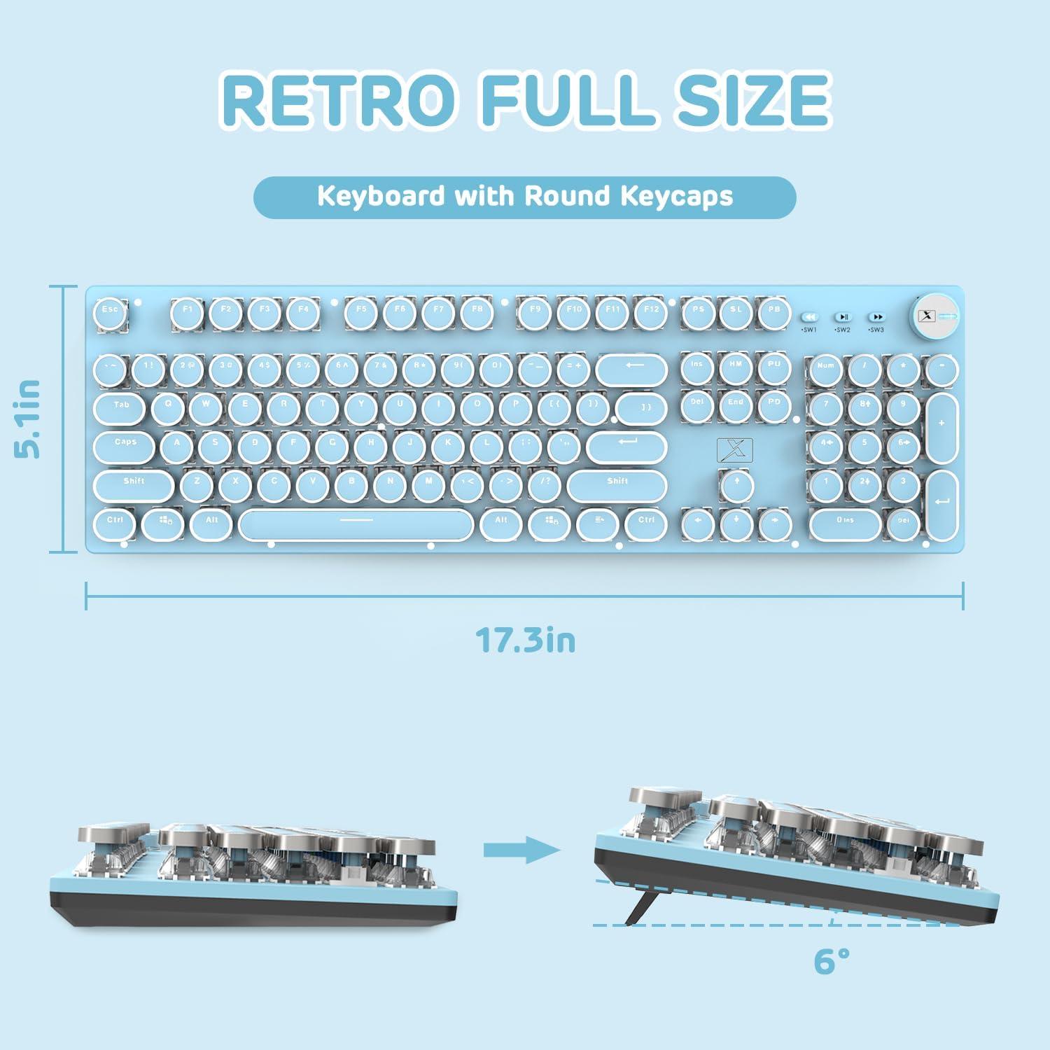 Teclado Mecánico Retro LexonElec 104 Teclas Azul LED