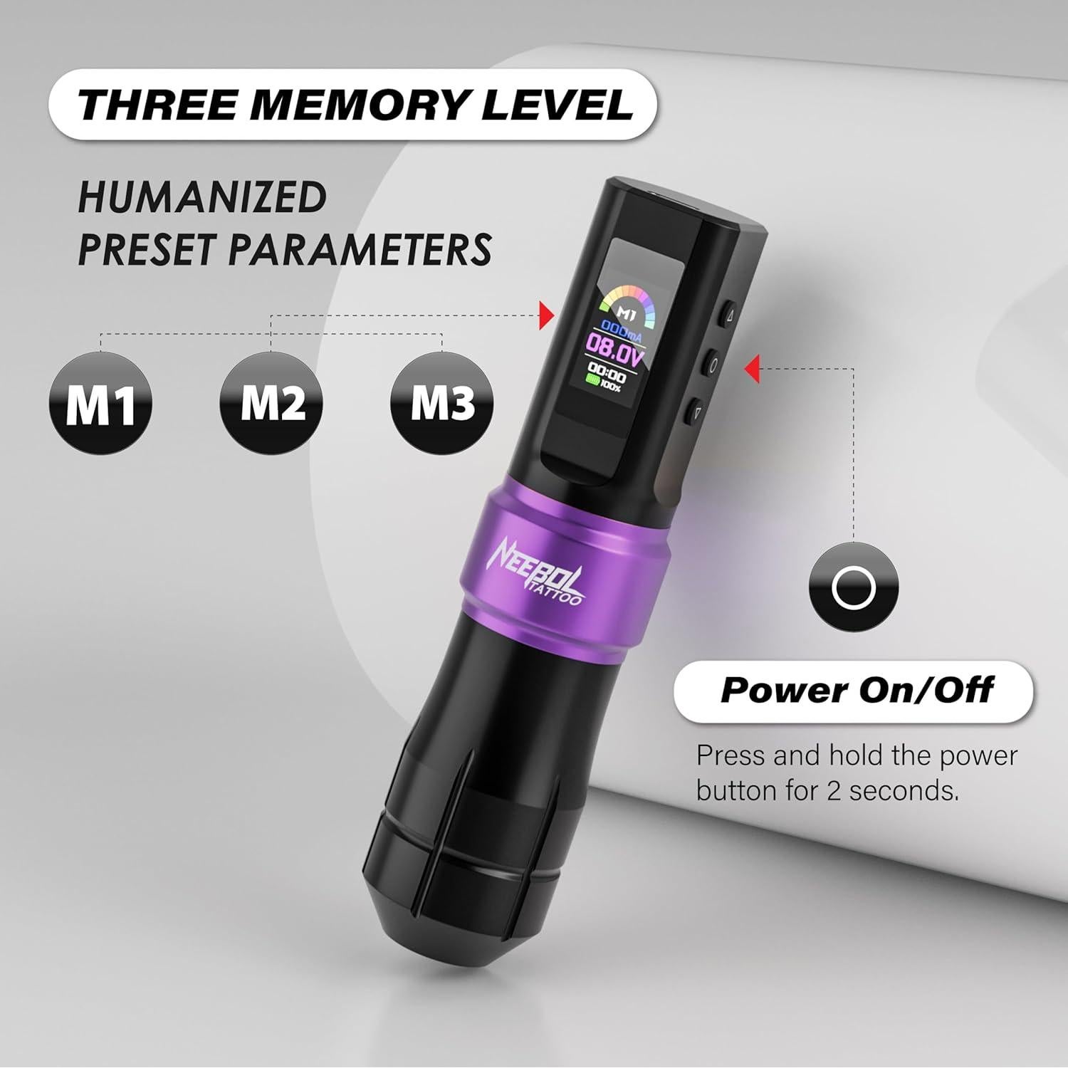 Kit de Tatuaje Inalámbrico Neebol con Pantalla LED y 20 Agujas