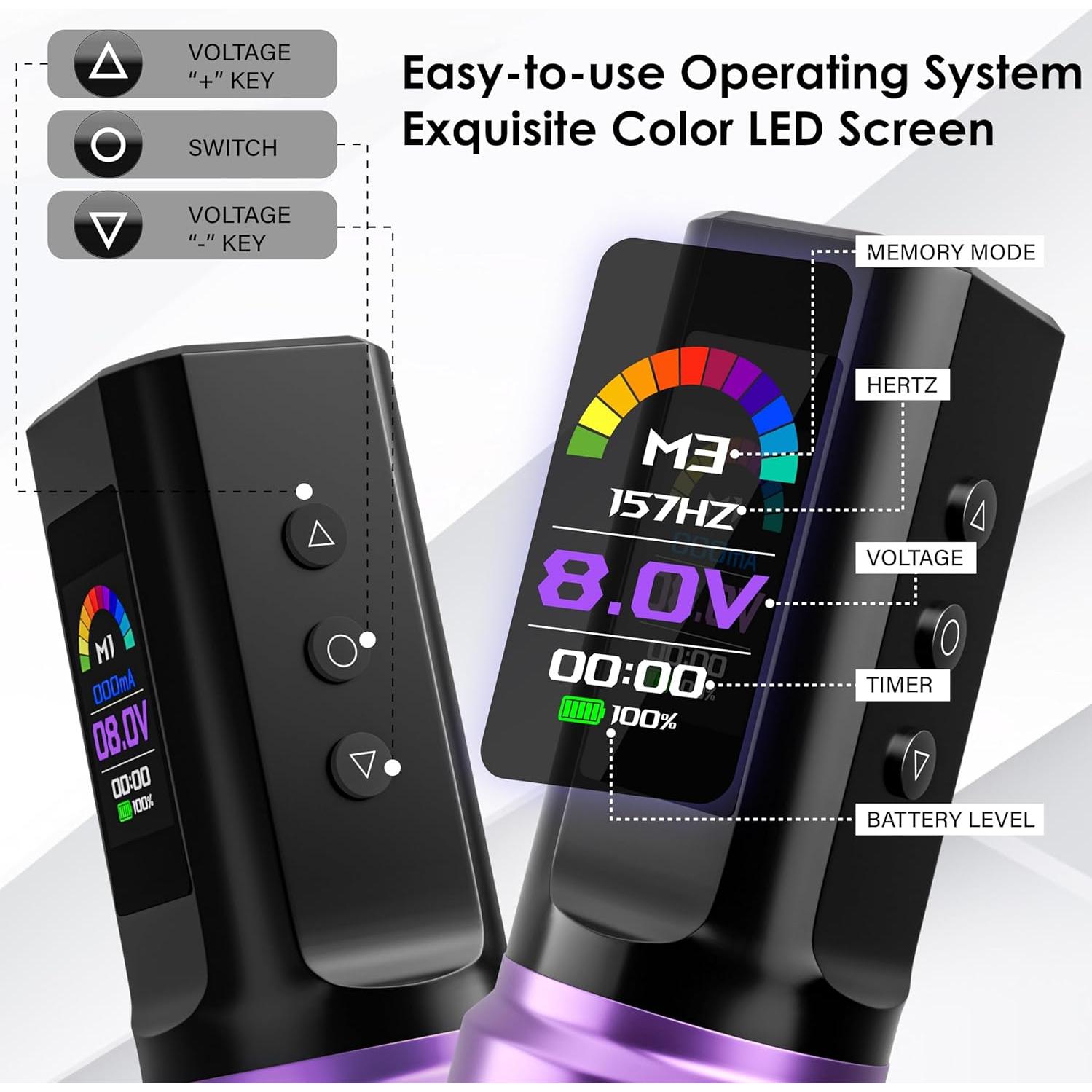 Kit de Tatuaje Inalámbrico Neebol con Pantalla LED y 20 Agujas