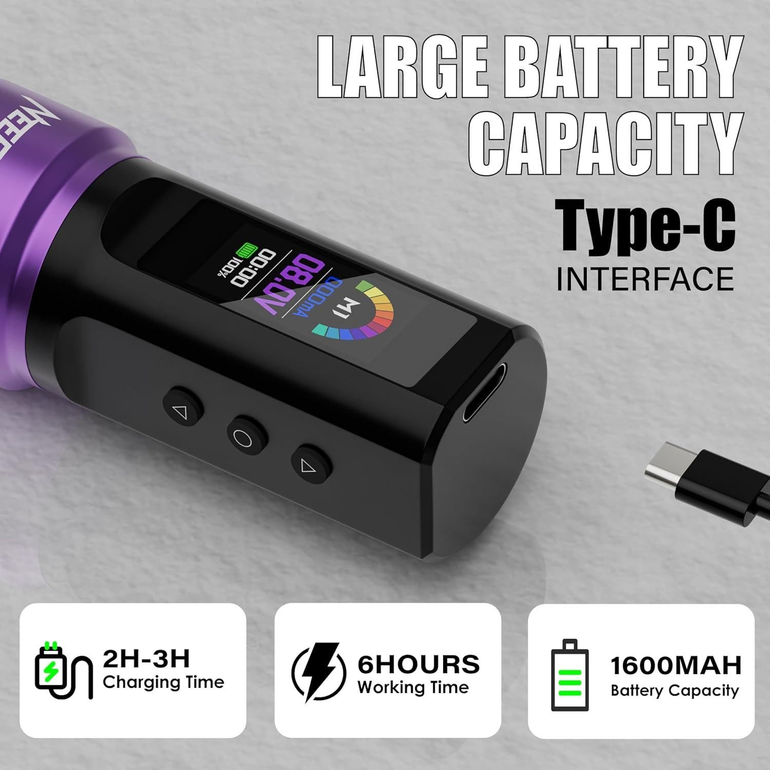 Kit de Tatuaje Inalámbrico Neebol con Pantalla LED y 20 Agujas