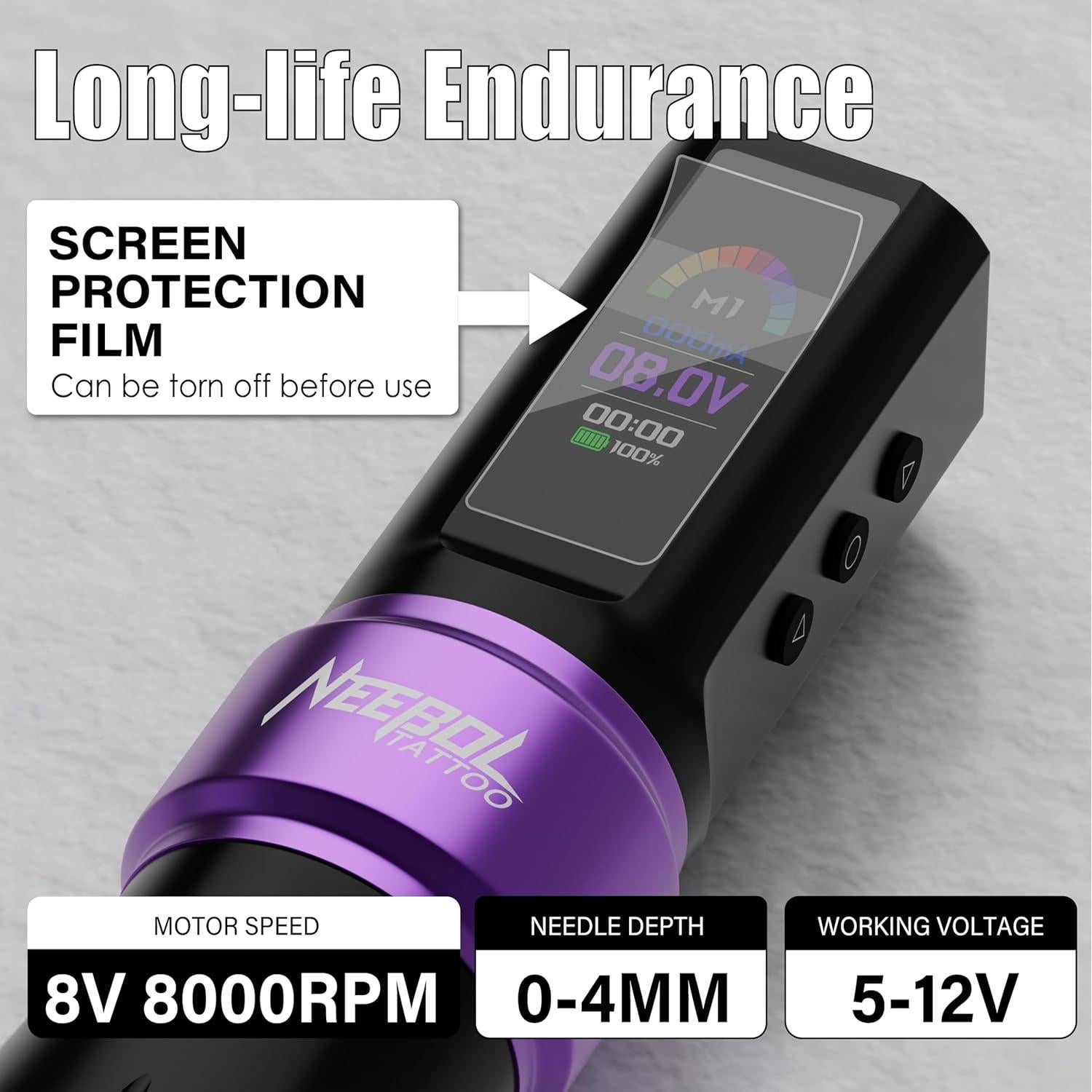 Kit de Tatuaje Inalámbrico Neebol con Pantalla LED y 20 Agujas